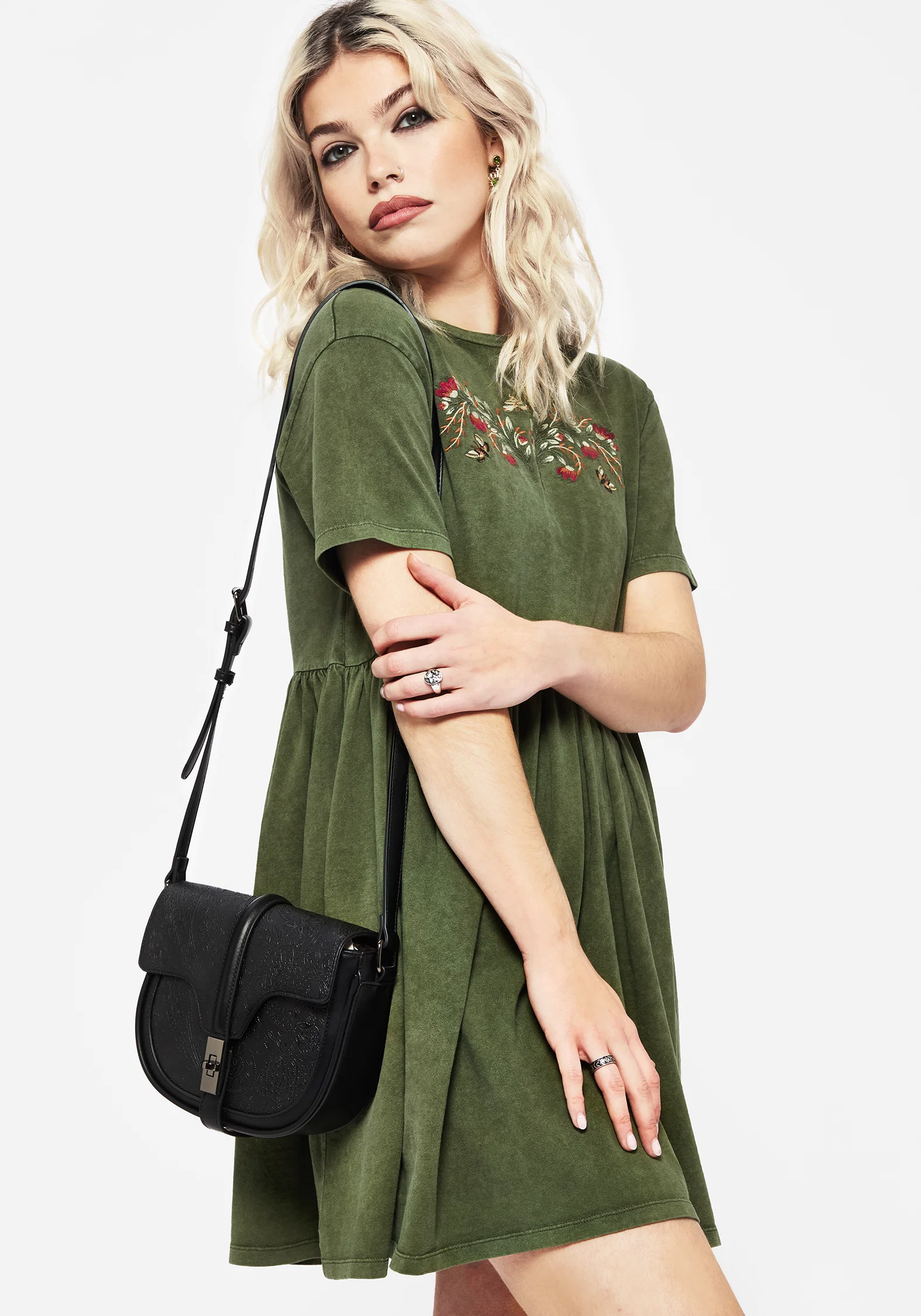 Cypress Paisley Debossed Crossbody Satchel Bag - Black - Image 5