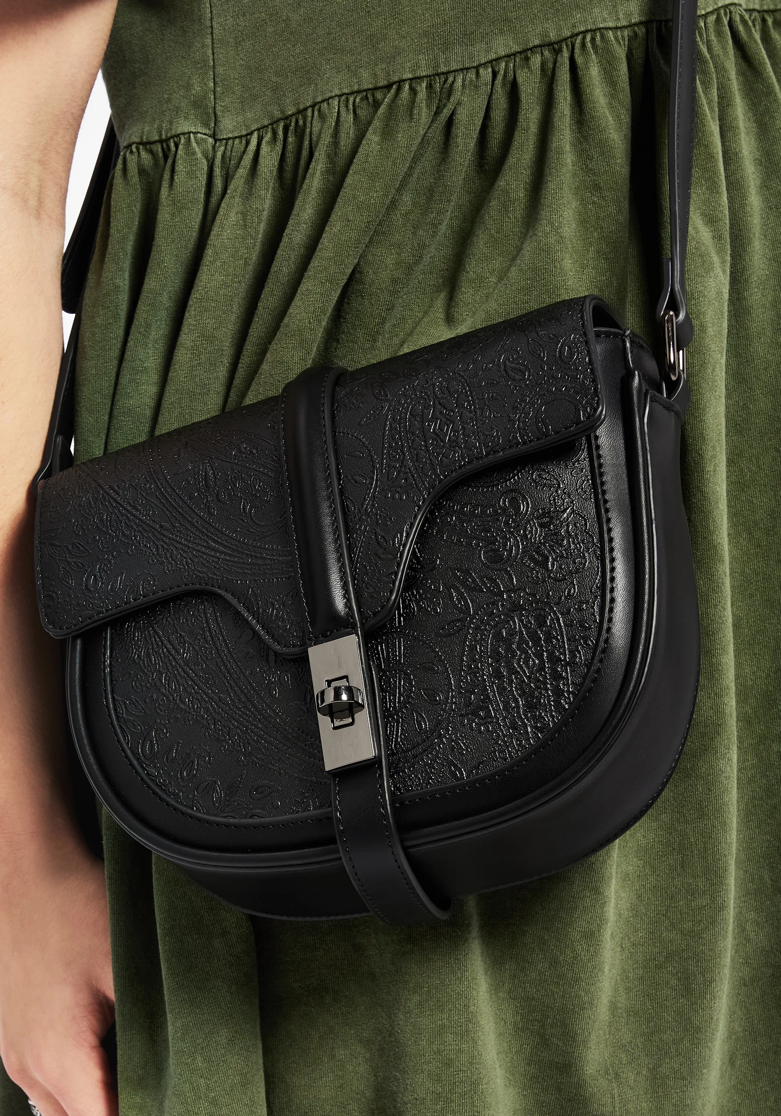 Cypress Paisley Debossed Crossbody Satchel Bag - Black - Image 7
