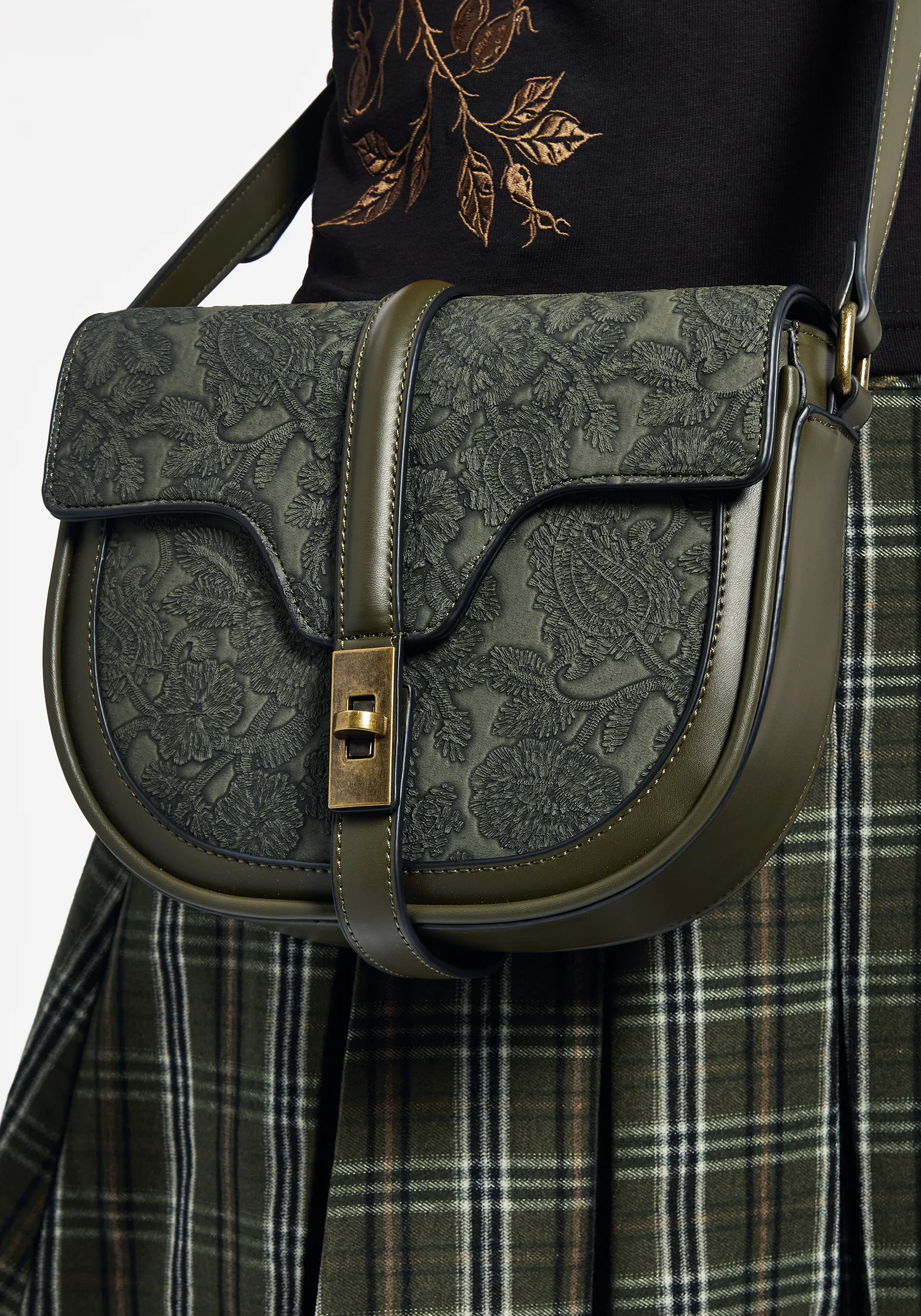 Cypress Paisley Debossed Crossbody Satchel Bag - Green - Image 2
