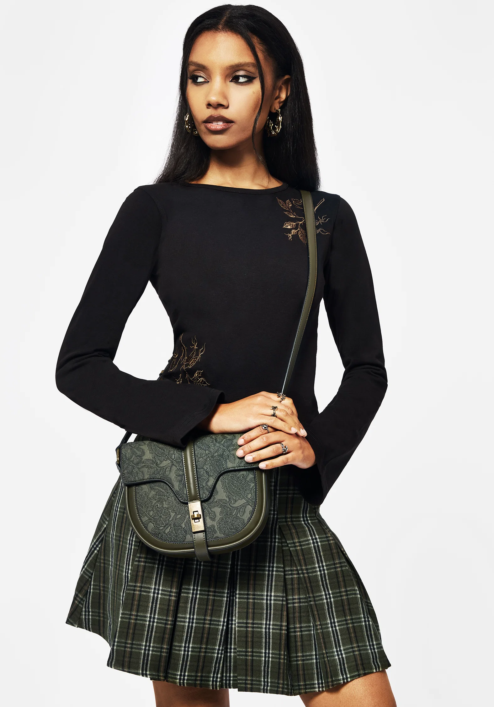 Cypress Paisley Debossed Crossbody Satchel Bag - Green - Image 5