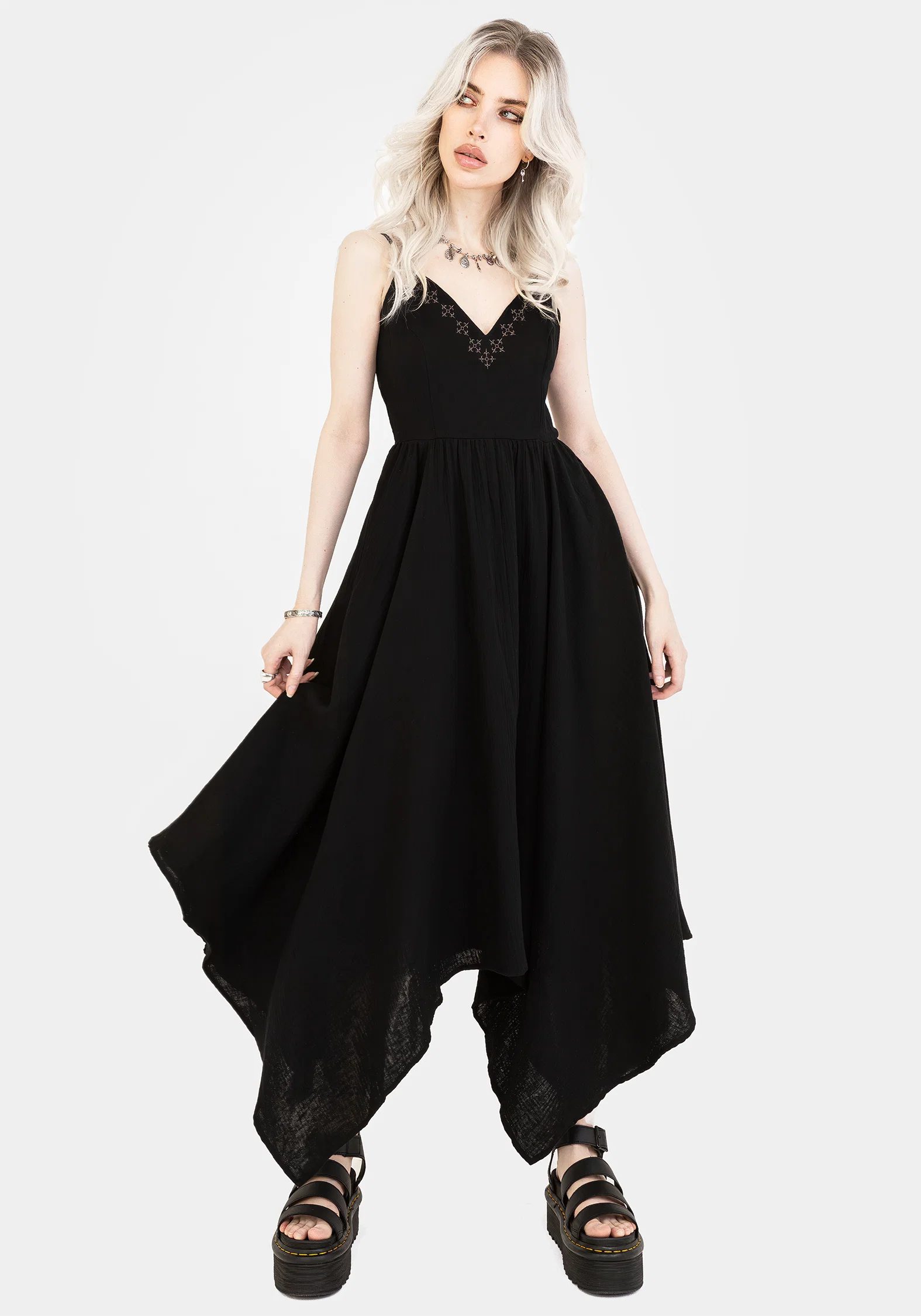 Damara Embroidered Cotton Hanky Hem Midaxi Dress - Image 6