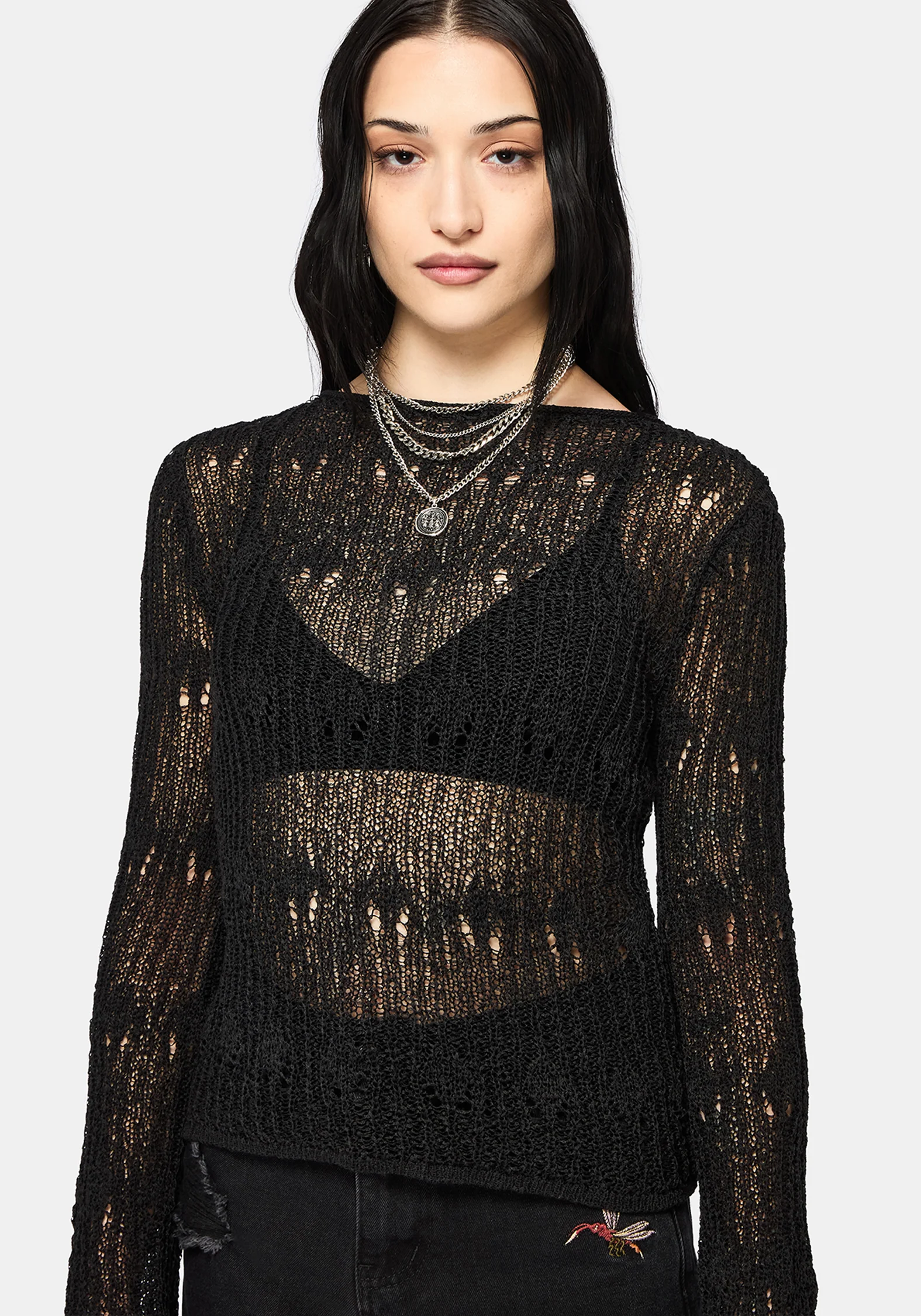 Damien Ladder Knit Top - Black - Image 2