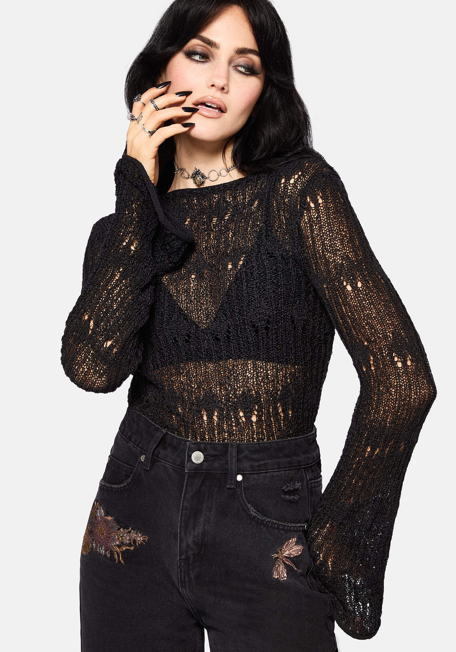 Damien Ladder Knit Top - Black - Image 4