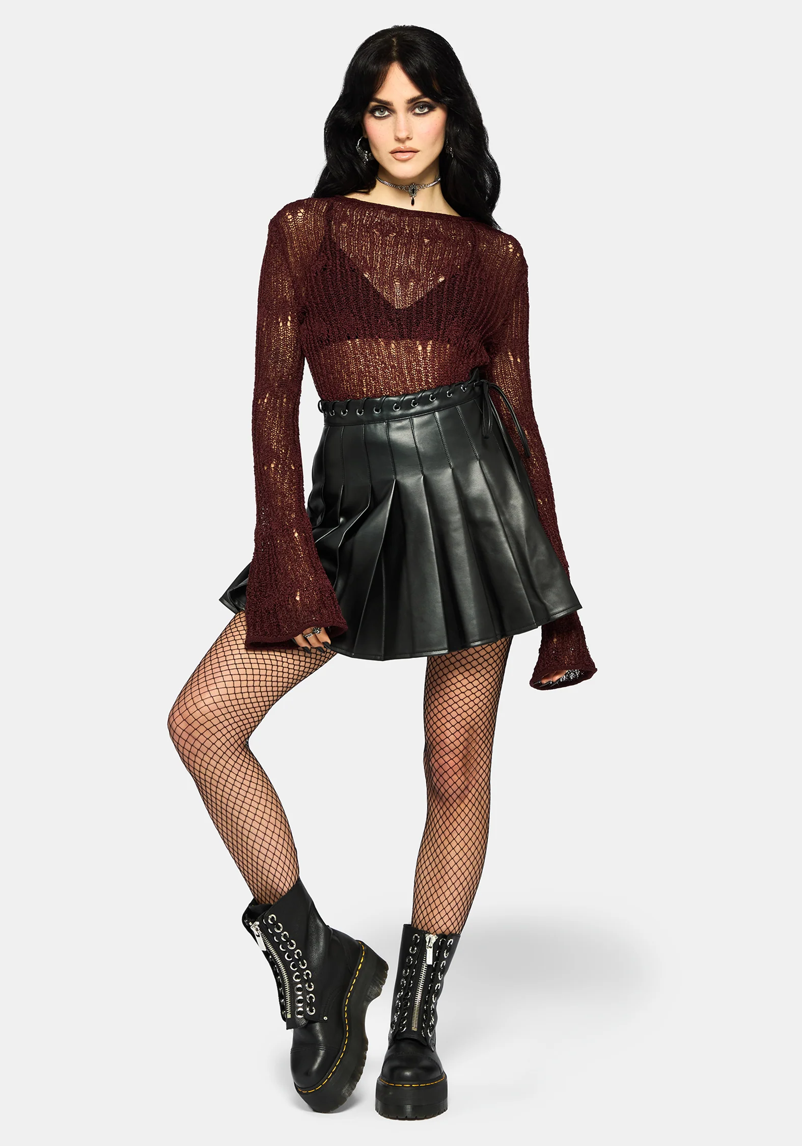 Damien Ladder Knit Top - Burgundy - Image 6
