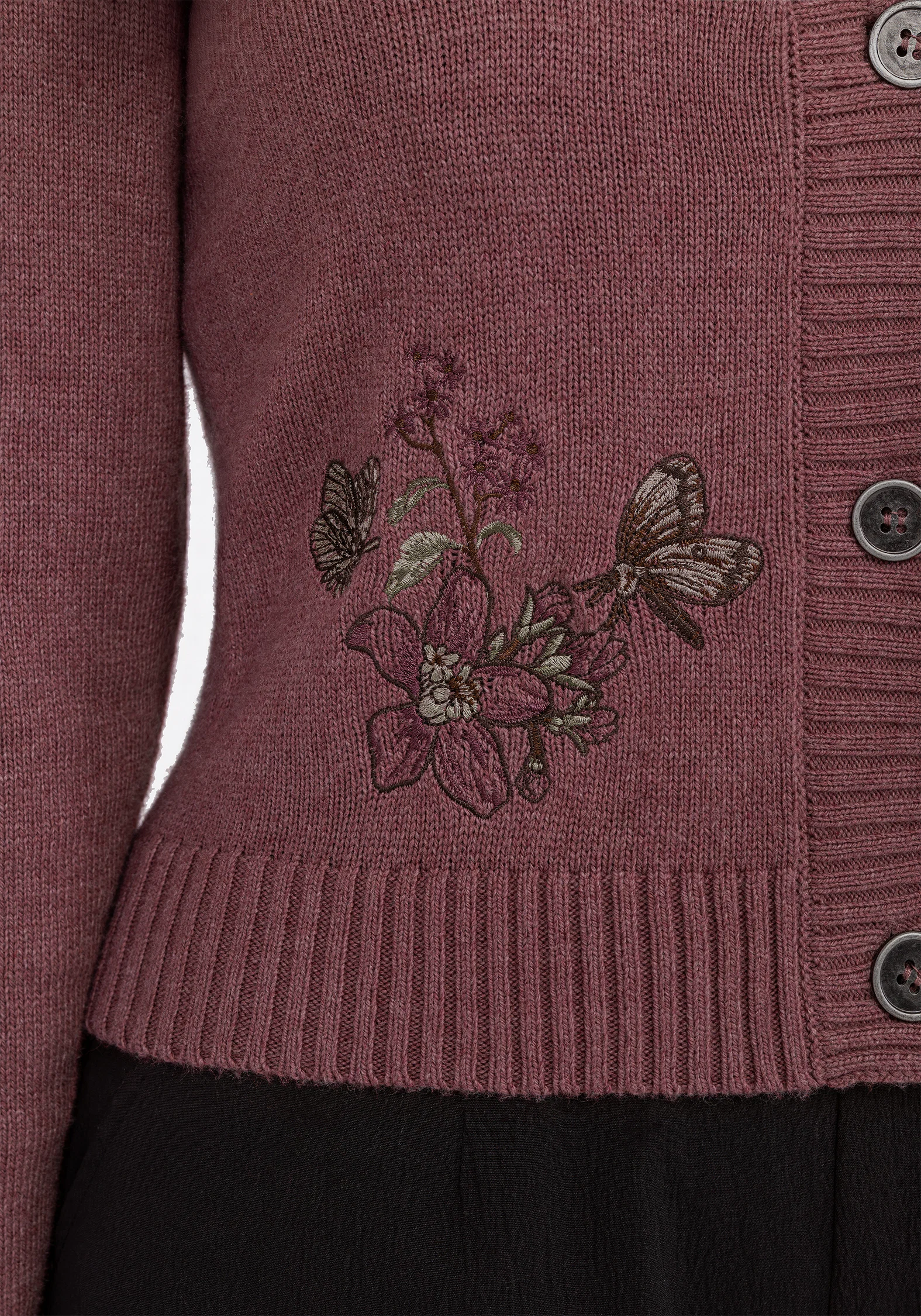 Dana Floral Moth Embroidered Cardigan - Purple - Image 2