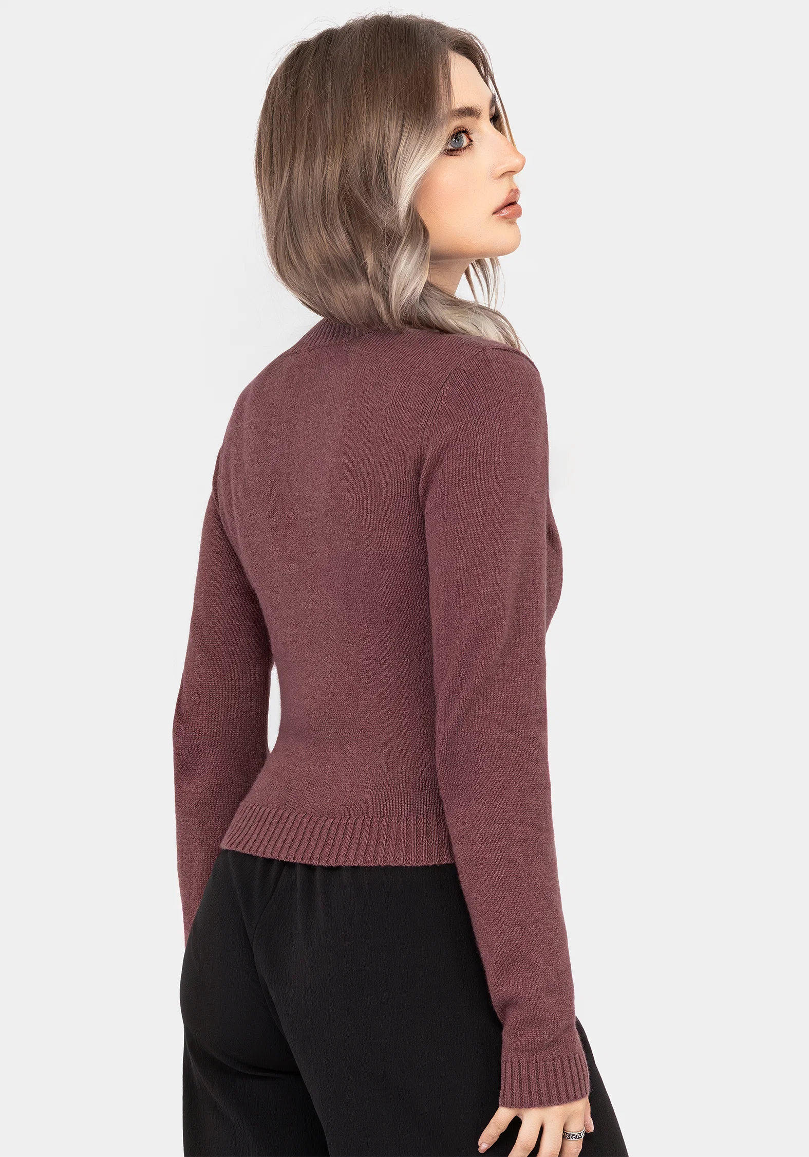 Dana Floral Moth Embroidered Cardigan - Purple - Image 3