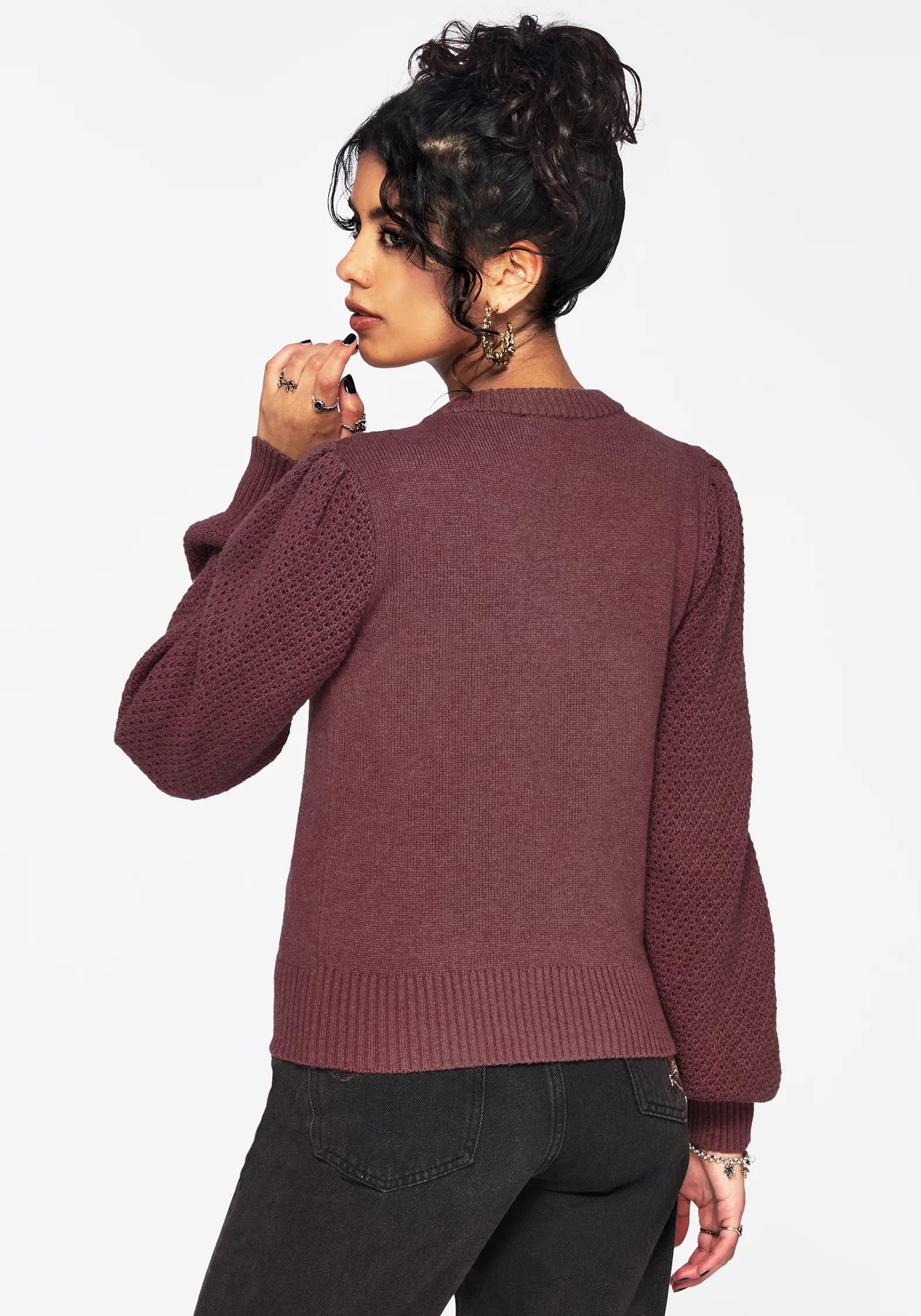 Dana Floral Moth Embroidered Jumper - Purple - Image 3