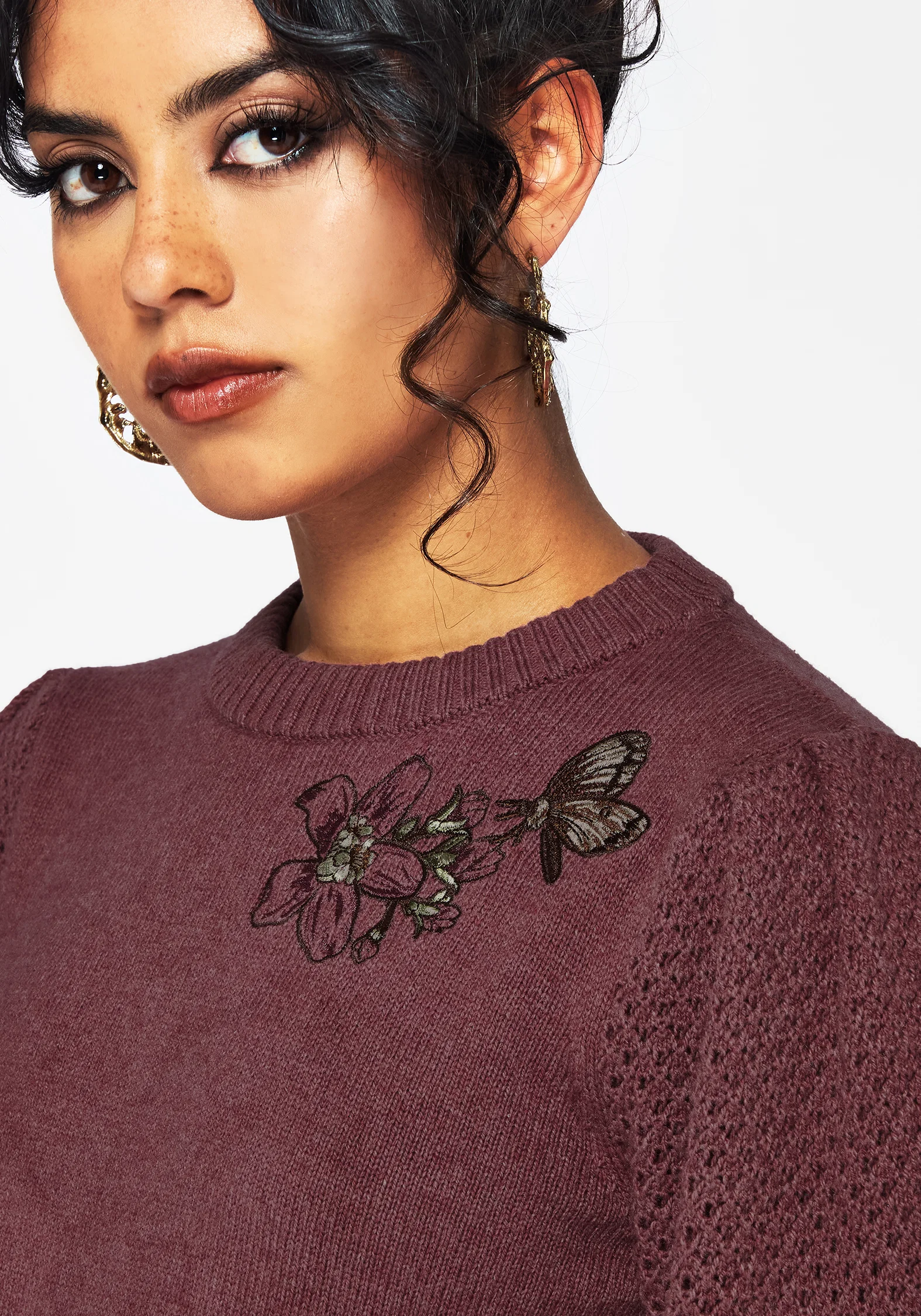 Dana Floral Moth Embroidered Jumper - Purple - Image 5