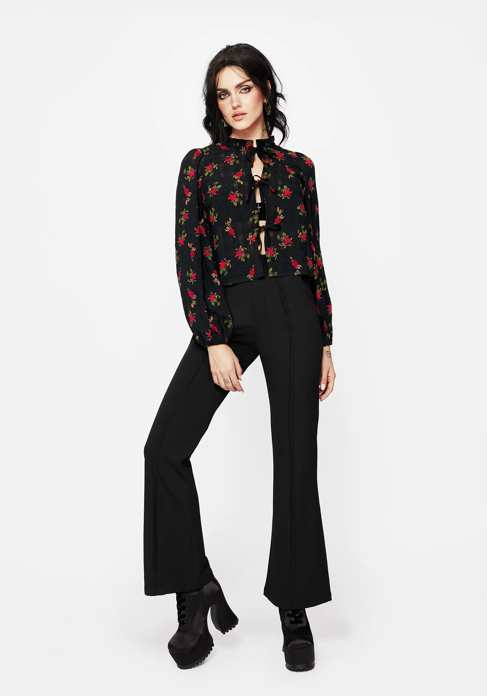 Darcey Floral Print Chiffon Tie-Front Blouse - Image 4