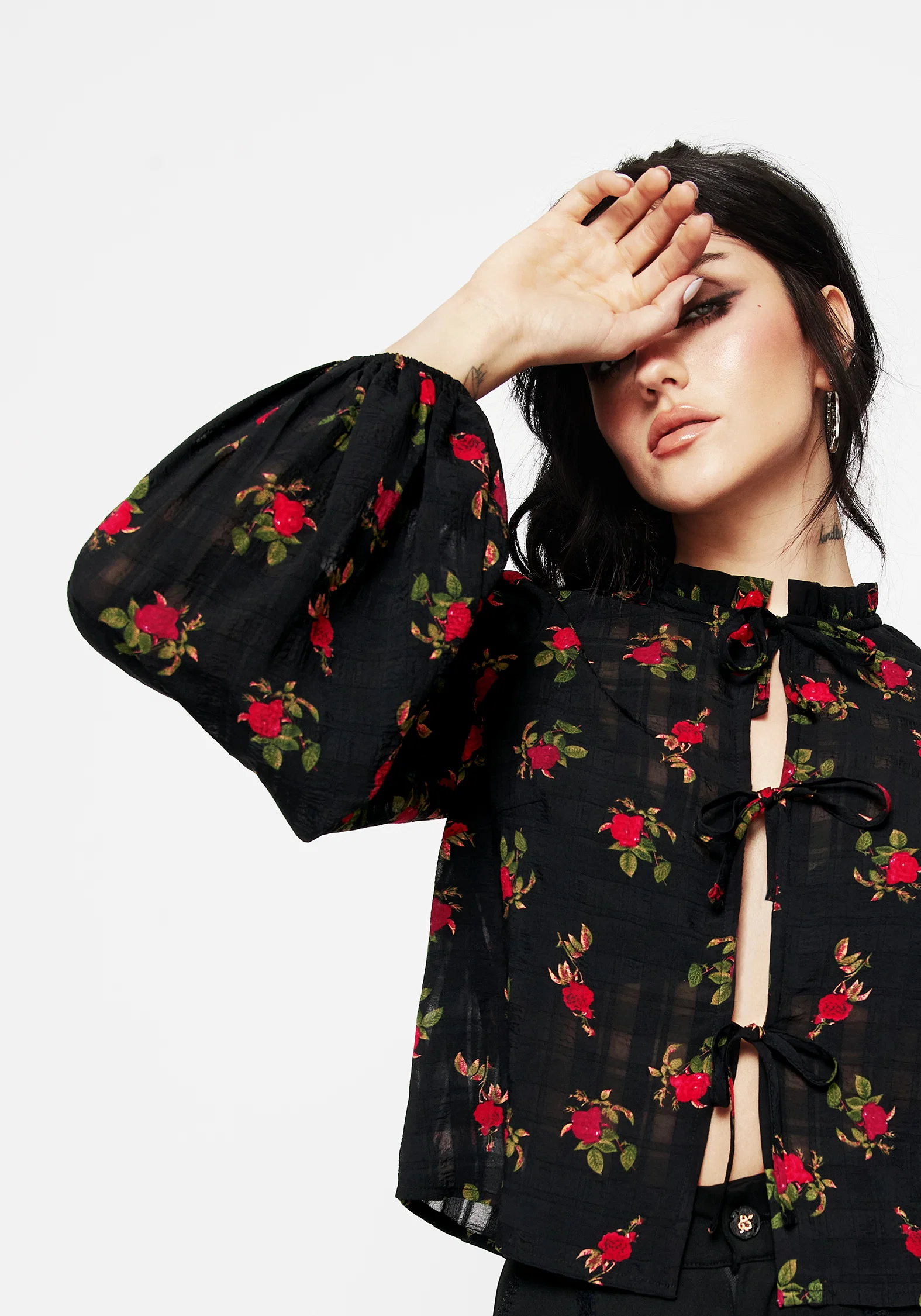 Darcey Floral Print Chiffon Tie-Front Blouse - Image 6