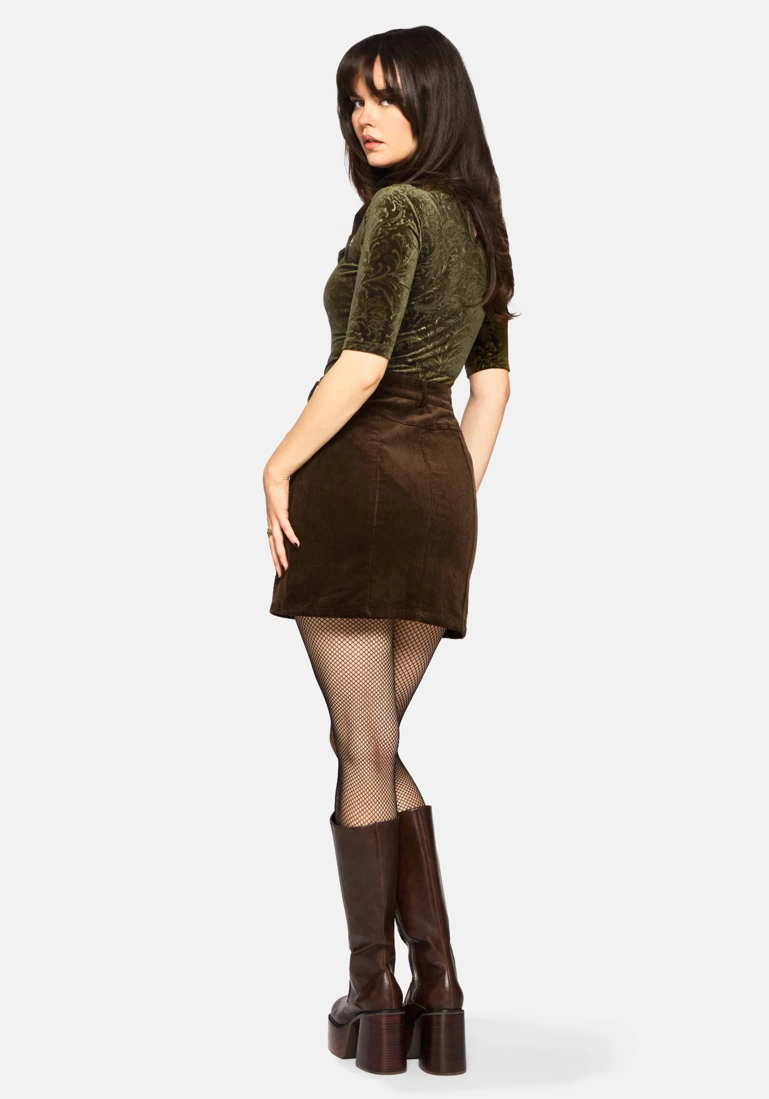 Darkling Cotton Embroidered Pocket Detail Cord Mini Skirt - Image 3