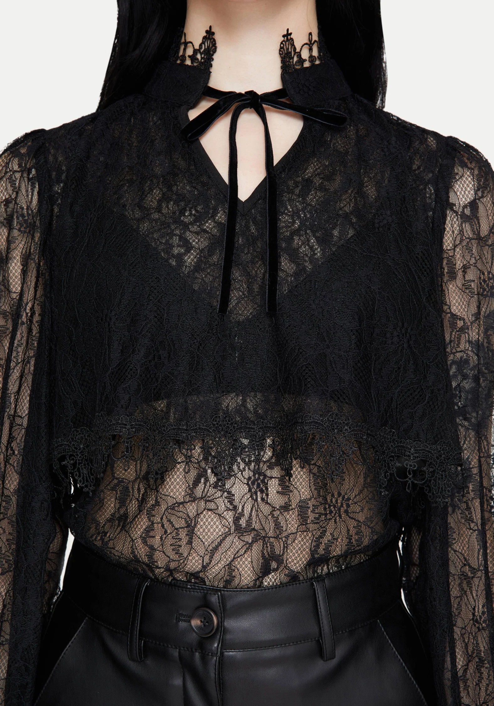 Darkwave Tie Neck Lace Blouse - Image 2