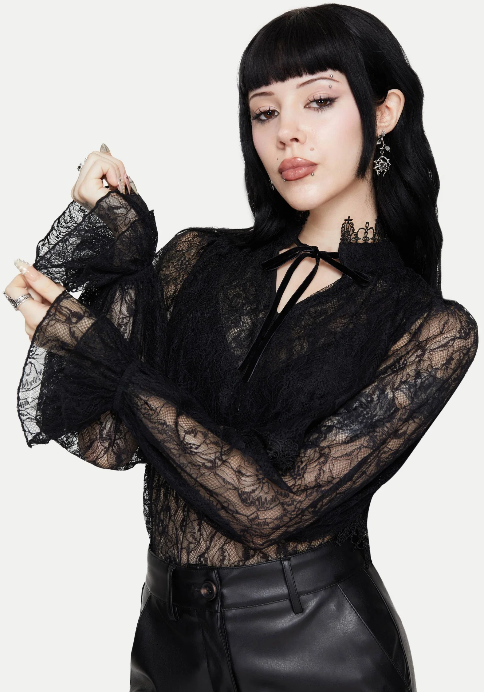 Darkwave Tie Neck Lace Blouse - Image 5