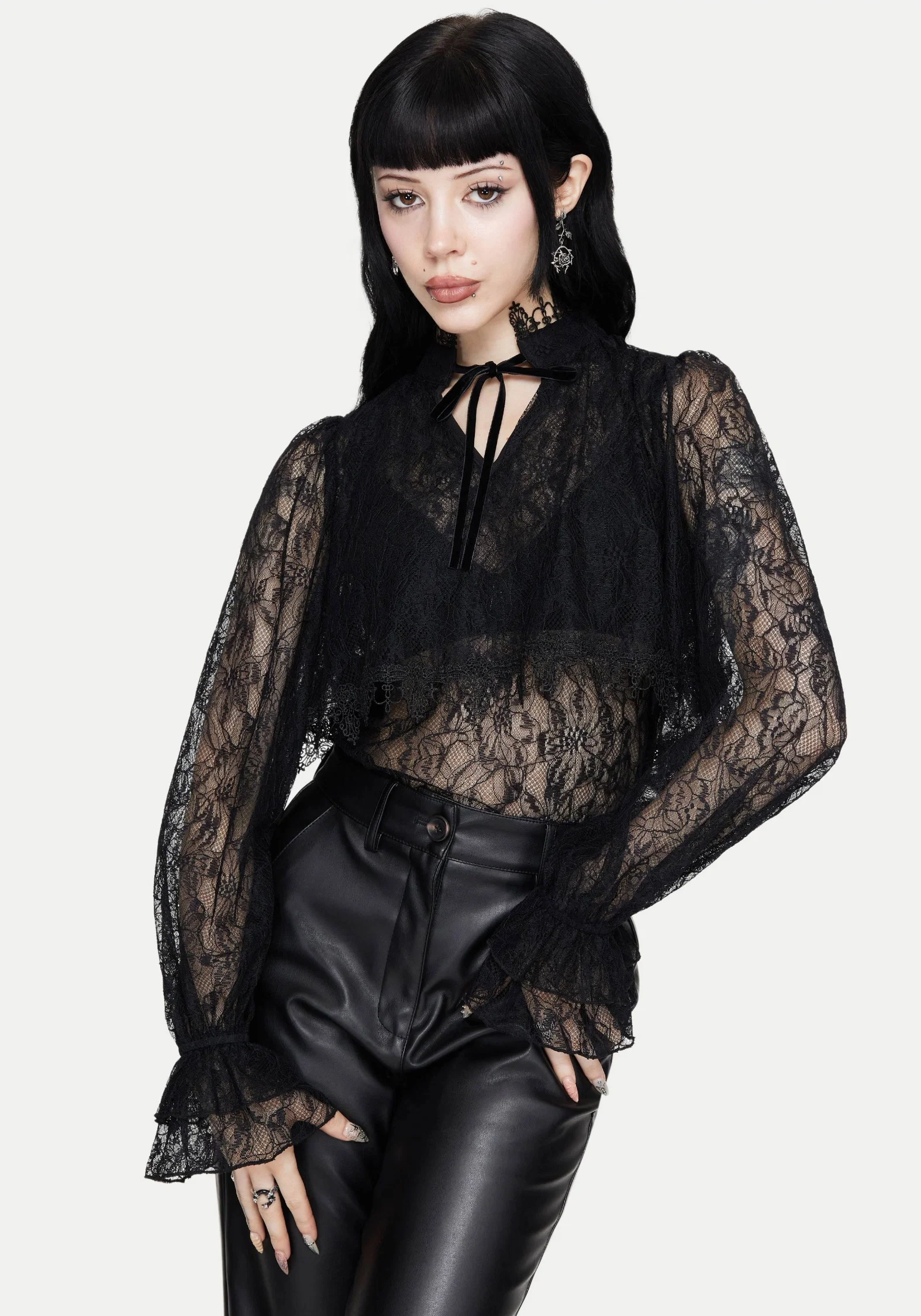 Darkwave Tie Neck Lace Blouse - Image 6