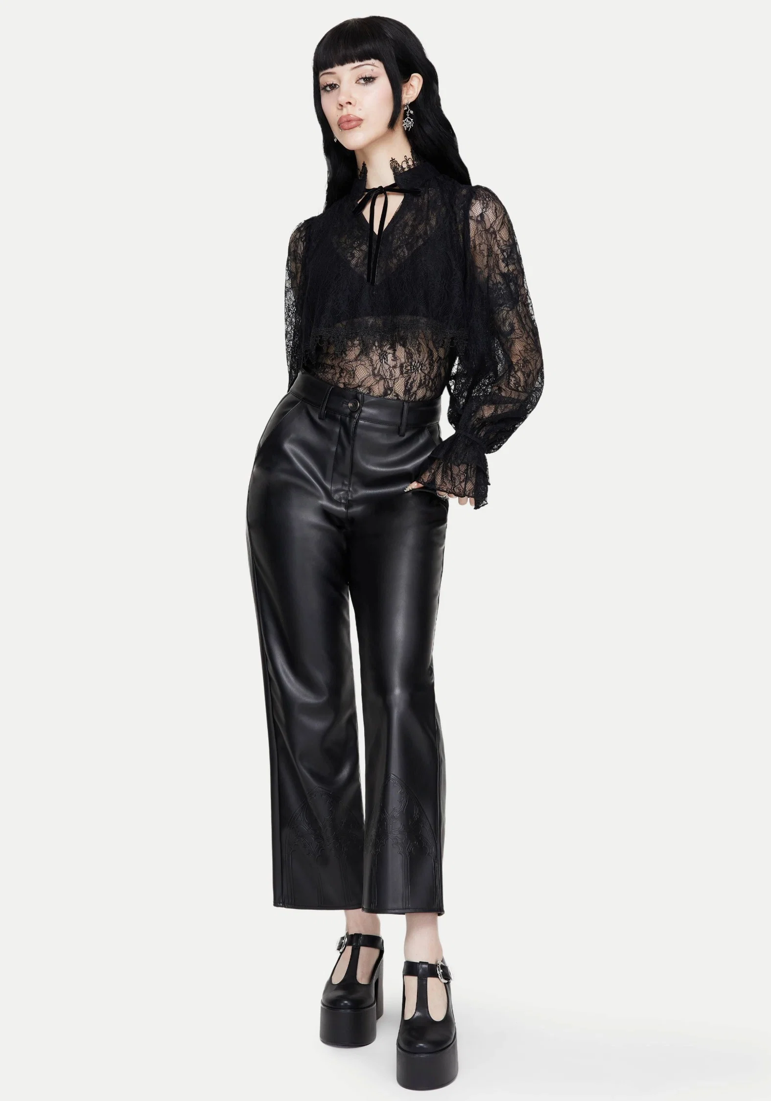 Darkwave Tie Neck Lace Blouse - Image 7