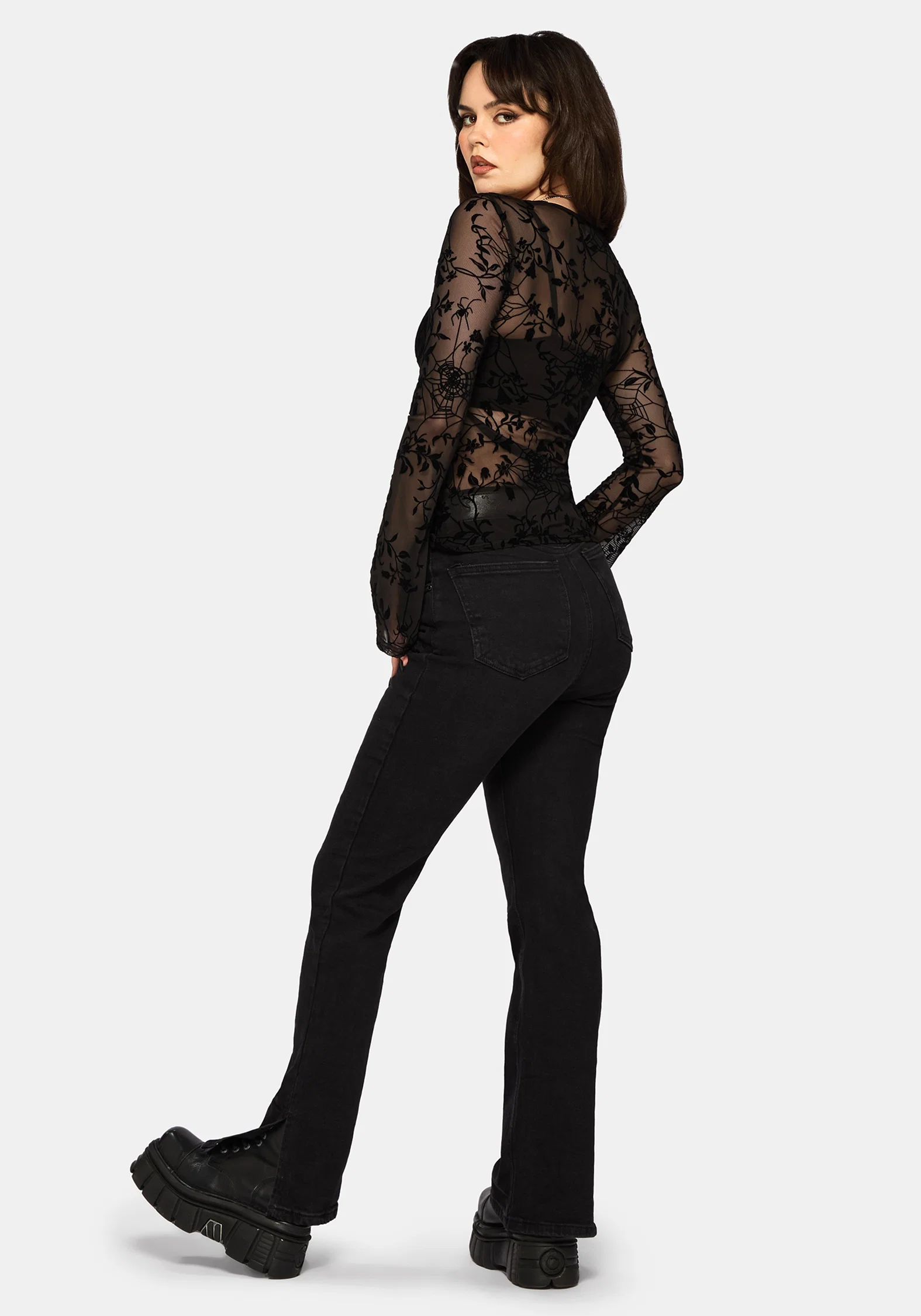 Deadly Nightshade Flocked Mesh Ruched Top - Image 3