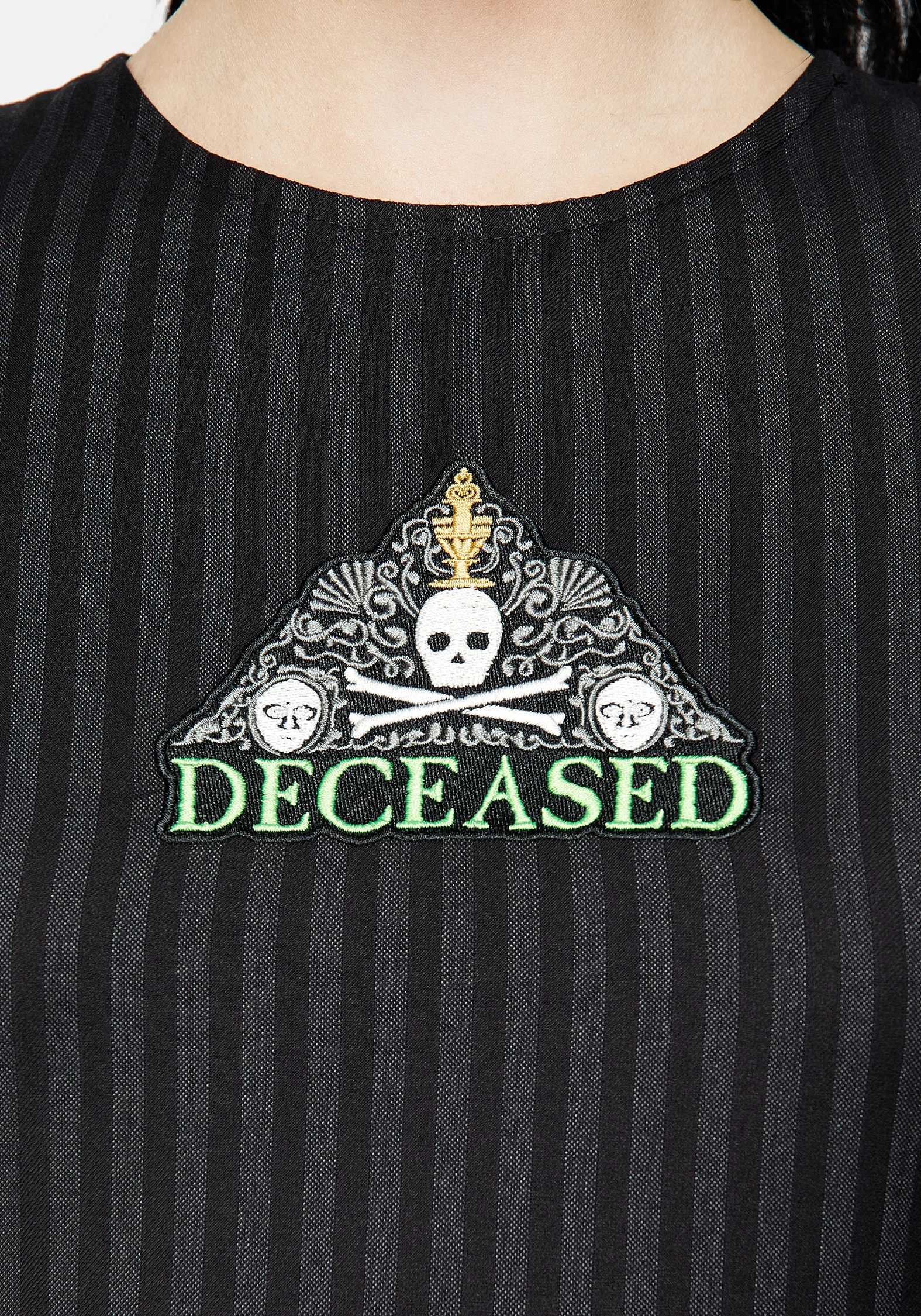 Deceased Embroidered Striped Mini Skater Dress - Image 2