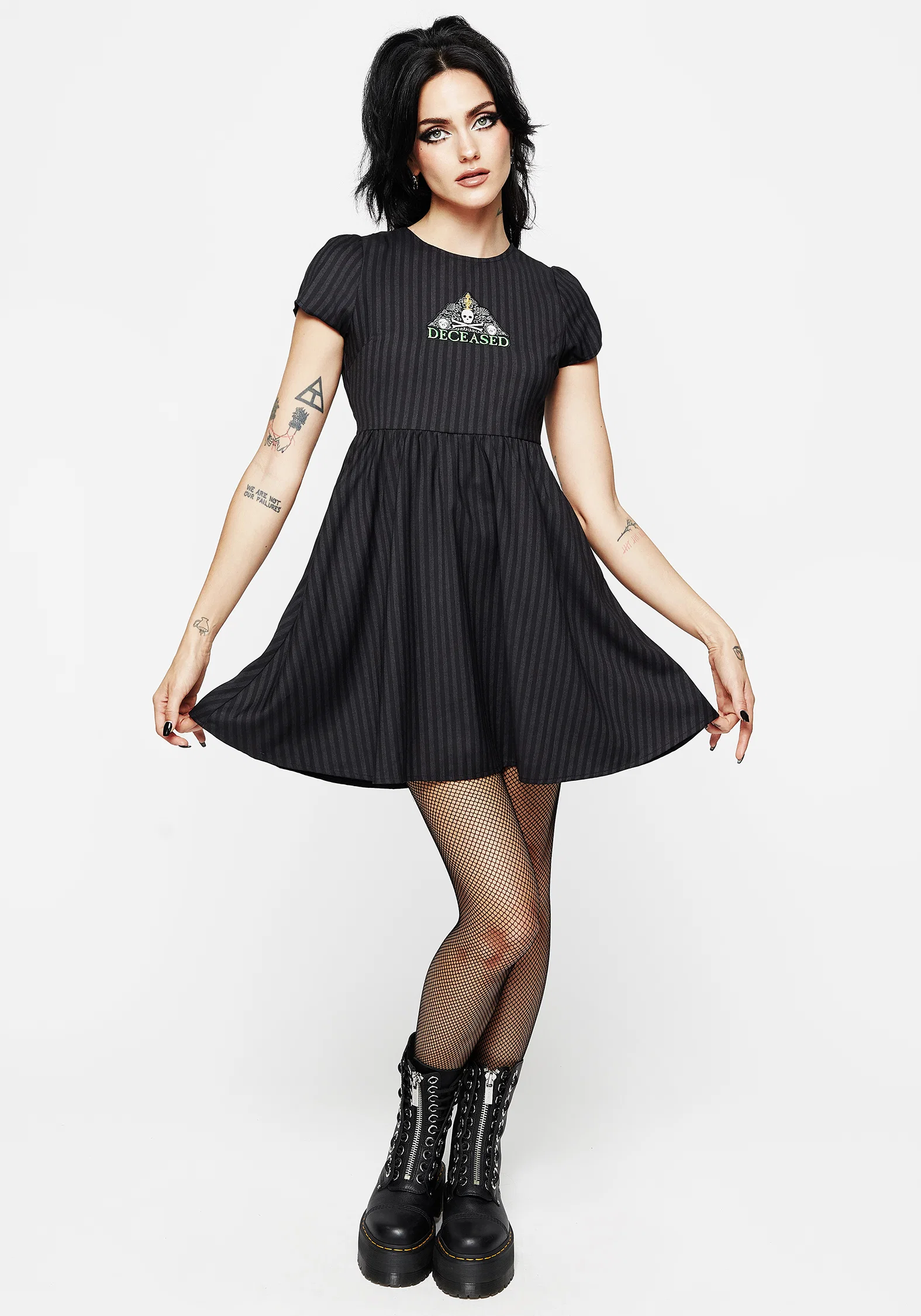 Deceased Embroidered Striped Mini Skater Dress - Image 6