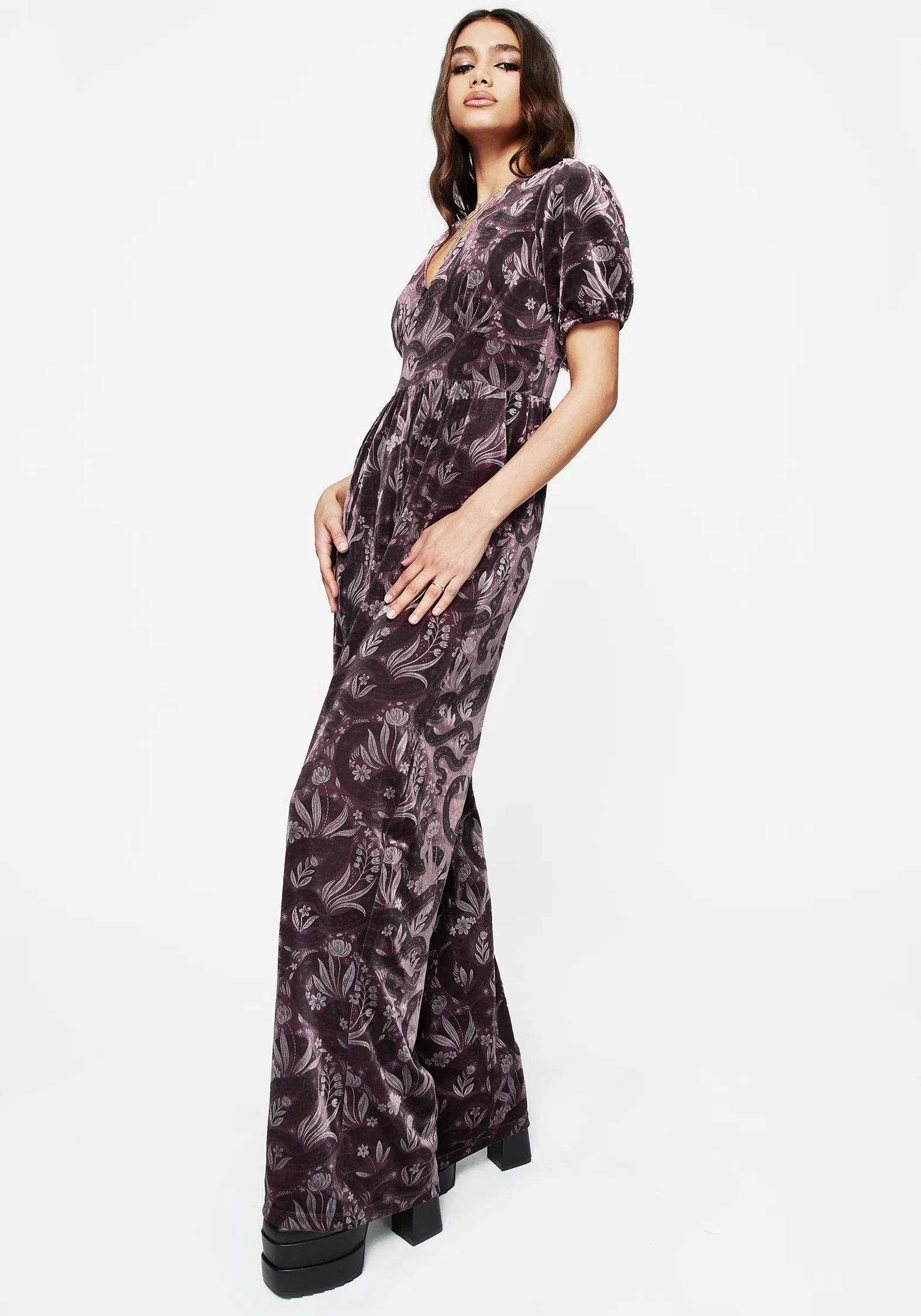 Deception Snake Foil Print Velour Jumpsuit - Image 4