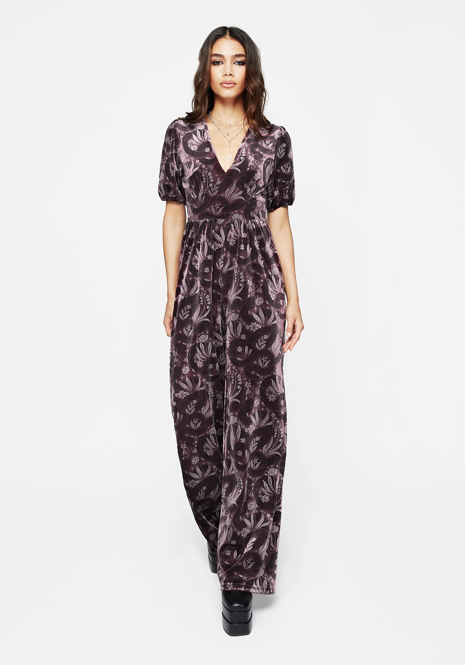 Deception Snake Foil Print Velour Jumpsuit - Image 5