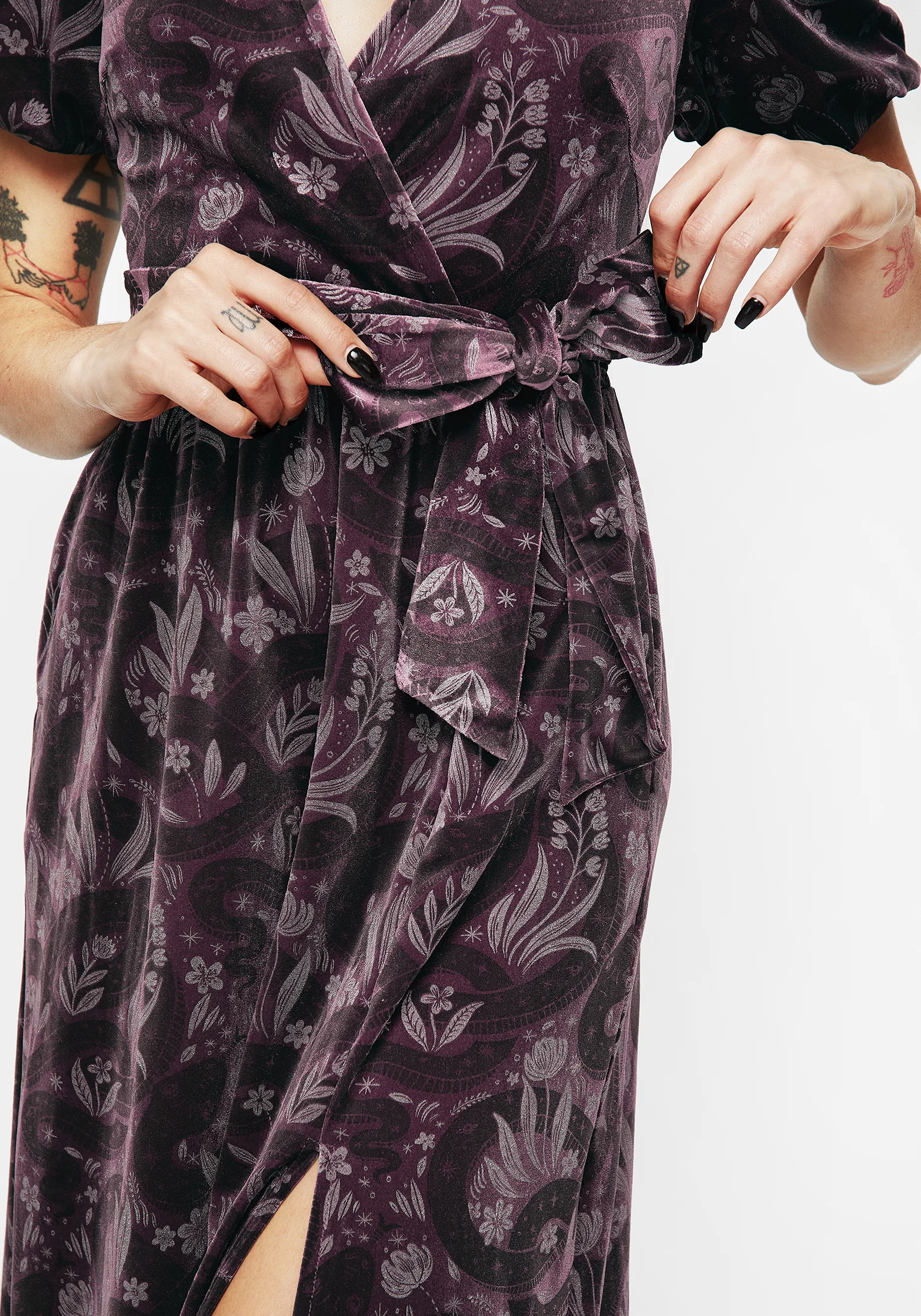 Deception Snake Foil Print Velour Midi Wrap Dress - Image 3