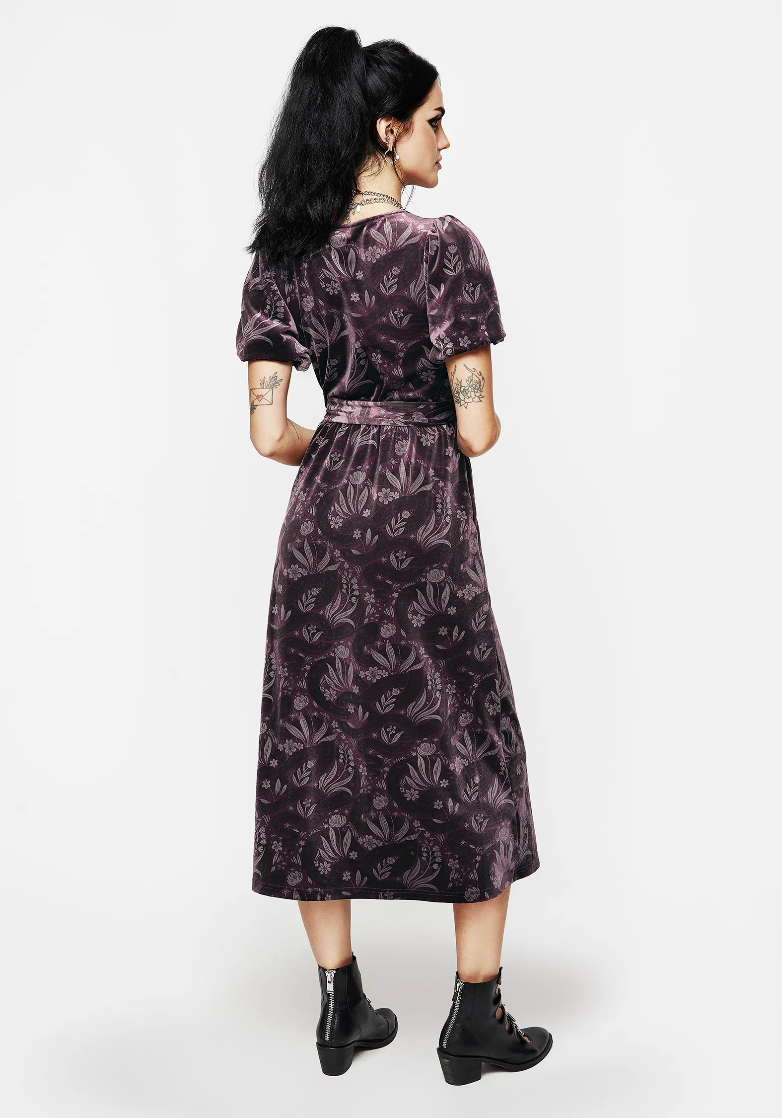 Deception Snake Foil Print Velour Midi Wrap Dress - Image 4