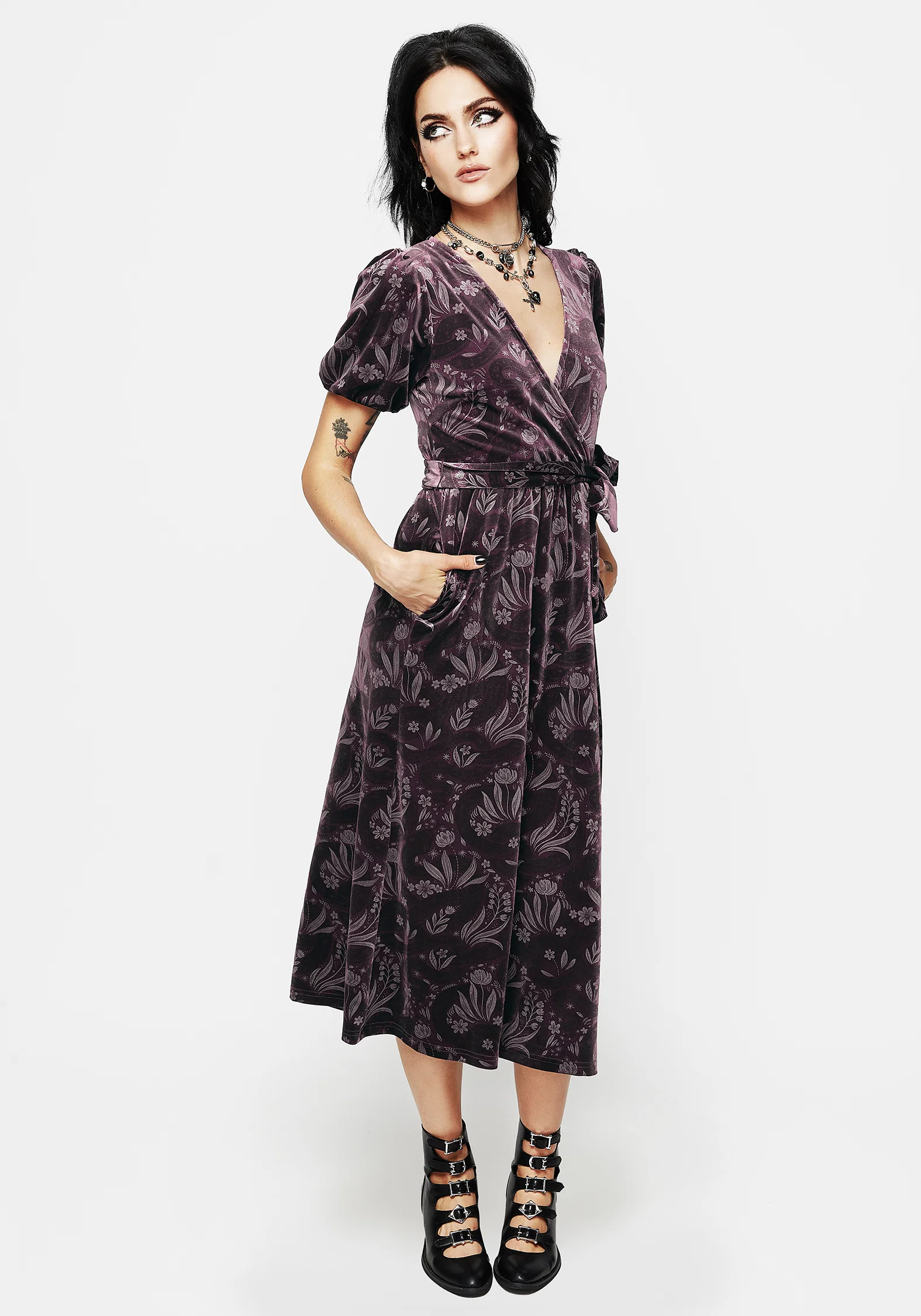 Deception Snake Foil Print Velour Midi Wrap Dress - Image 6