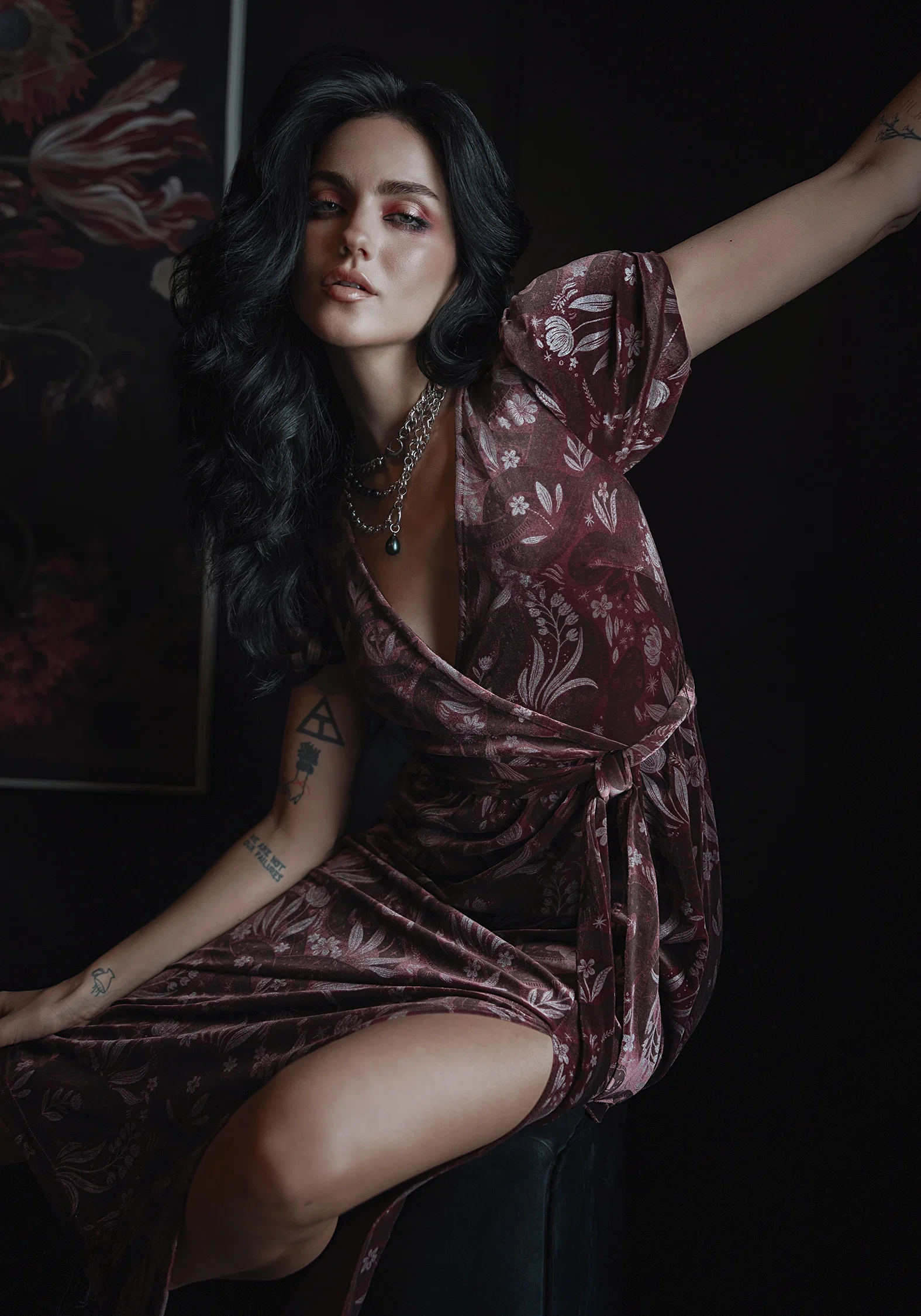 Deception Snake Foil Print Velour Midi Wrap Dress - Image 7