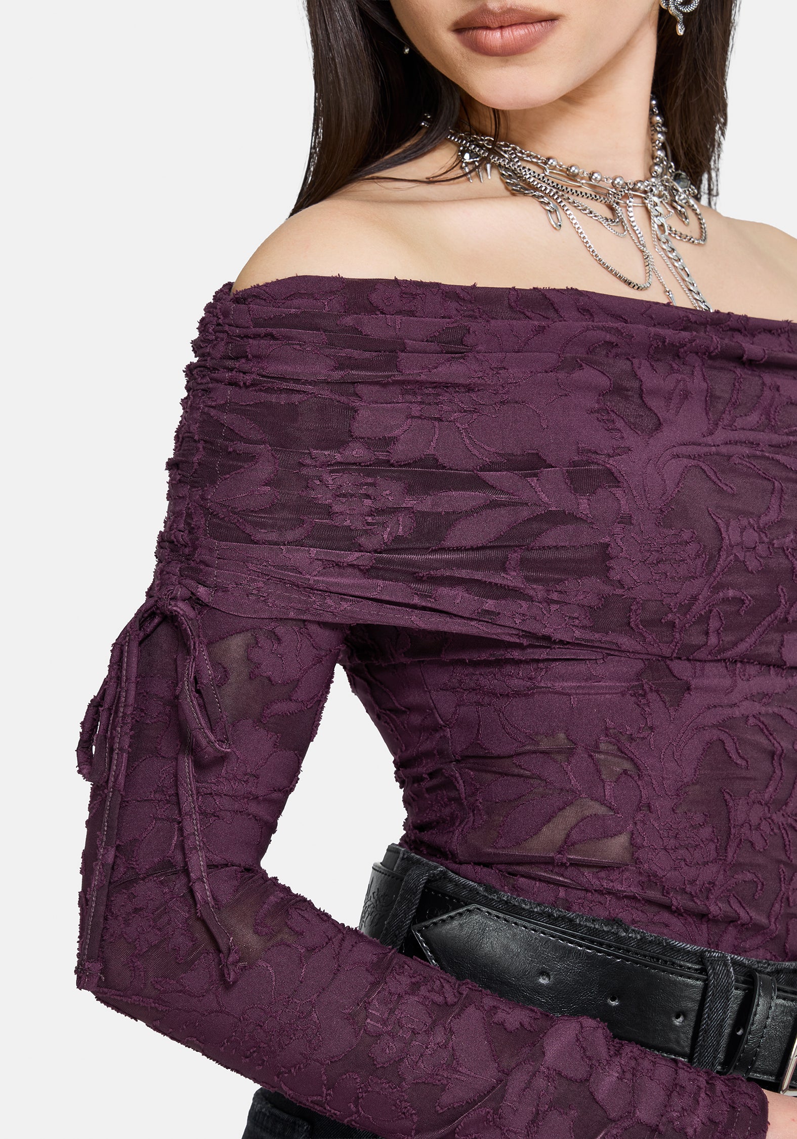 Demi Devore Ruched Off The Shoulder Top - Plum - Image 2