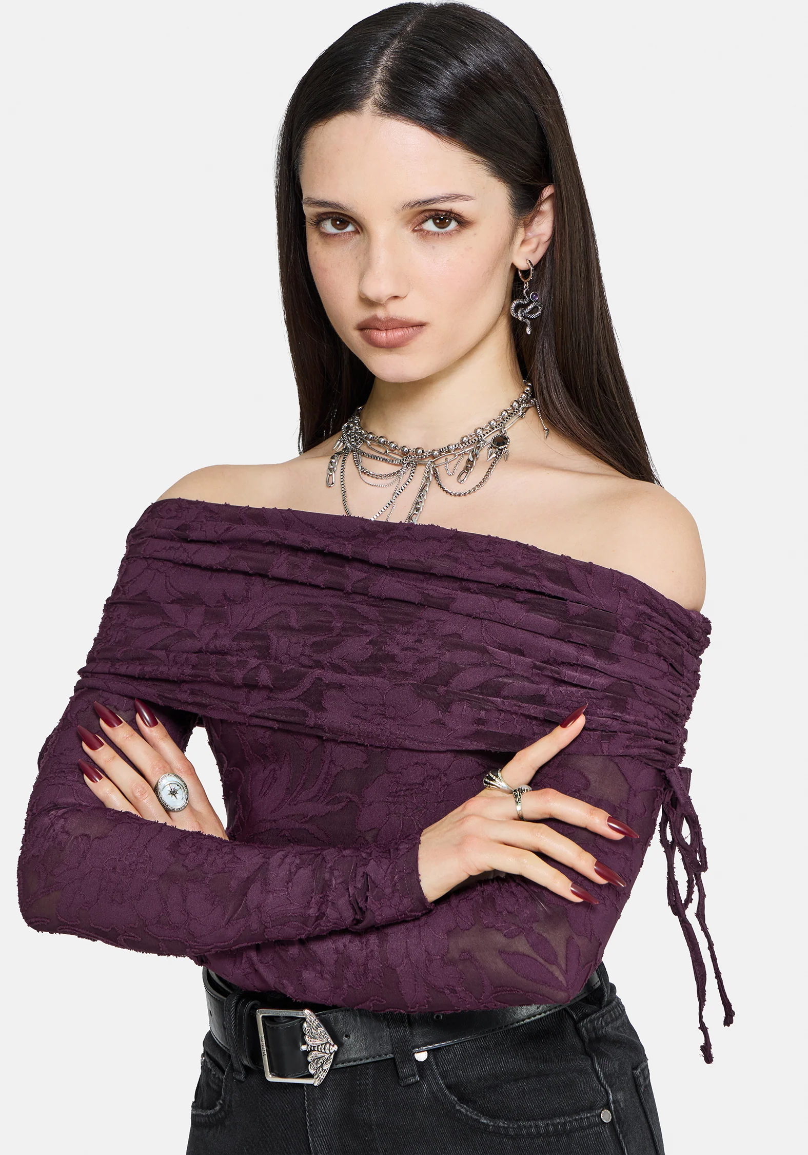 Demi Devore Ruched Off The Shoulder Top - Plum - Image 4
