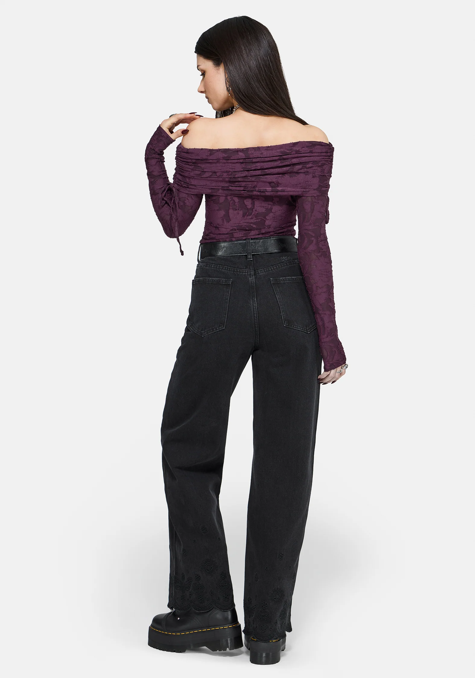 Demi Devore Ruched Off The Shoulder Top - Plum - Image 5