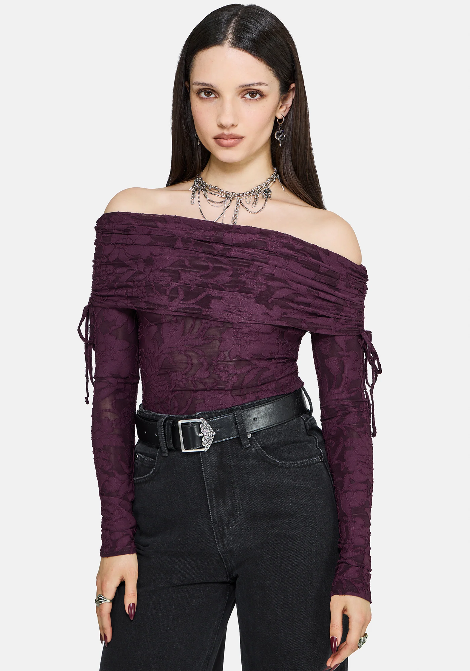 Demi Devore Ruched Off The Shoulder Top - Plum - Image 6