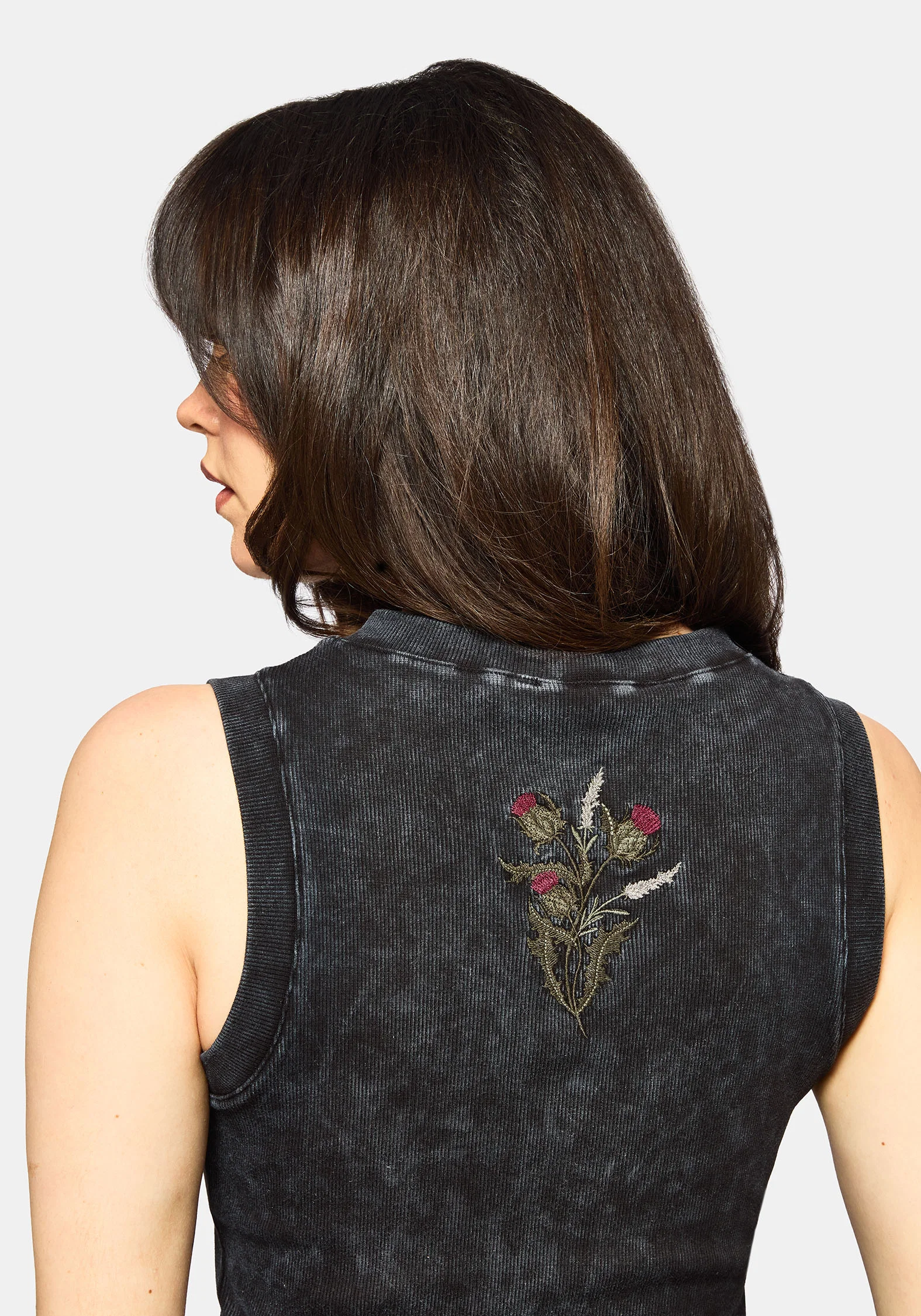 Despair Cotton Embroidered Acid Wash Ribbed Mini Dress - Image 2