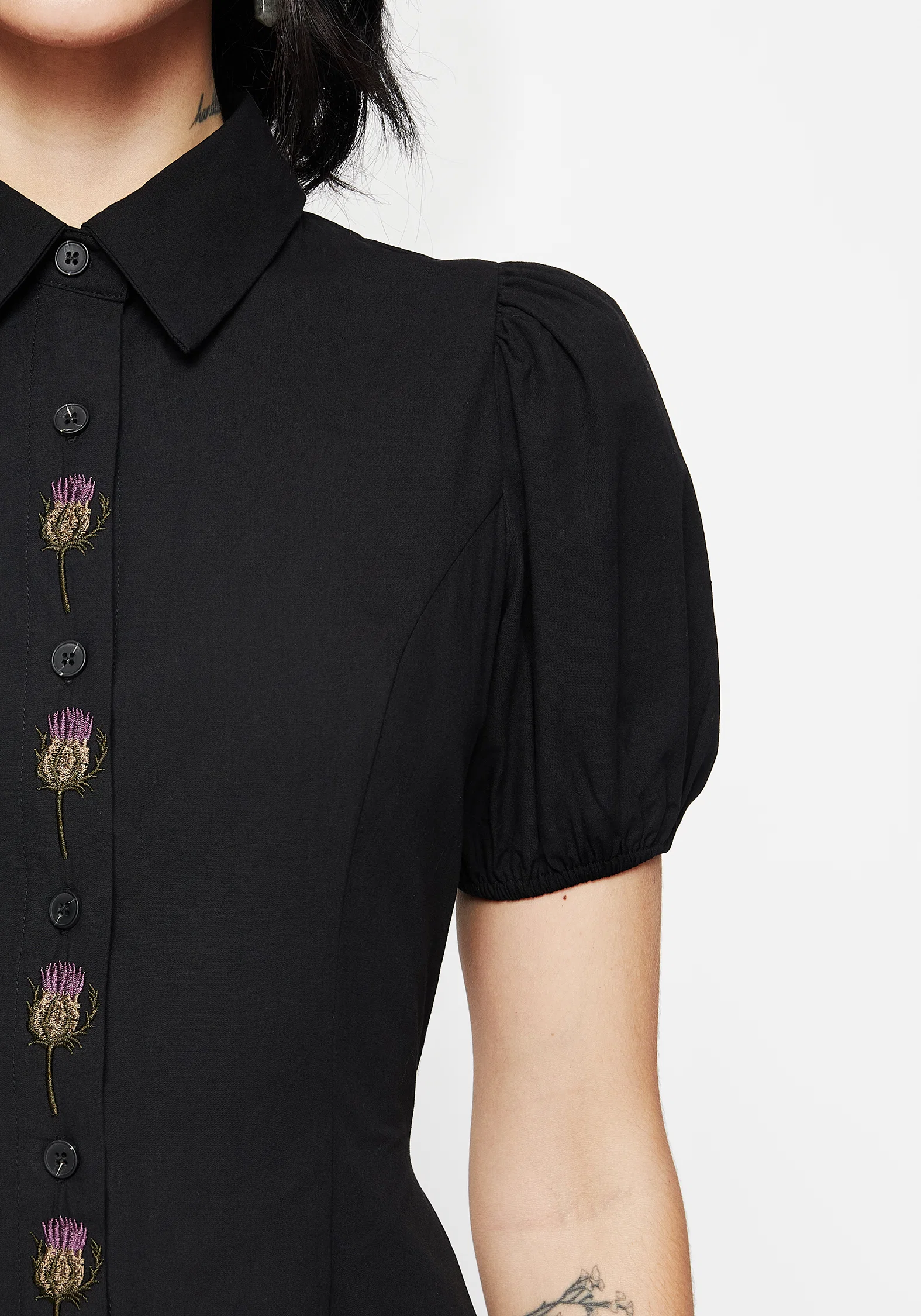 Despair Cotton Thistle Embroidered Button Up Midaxi Dress - Image 2