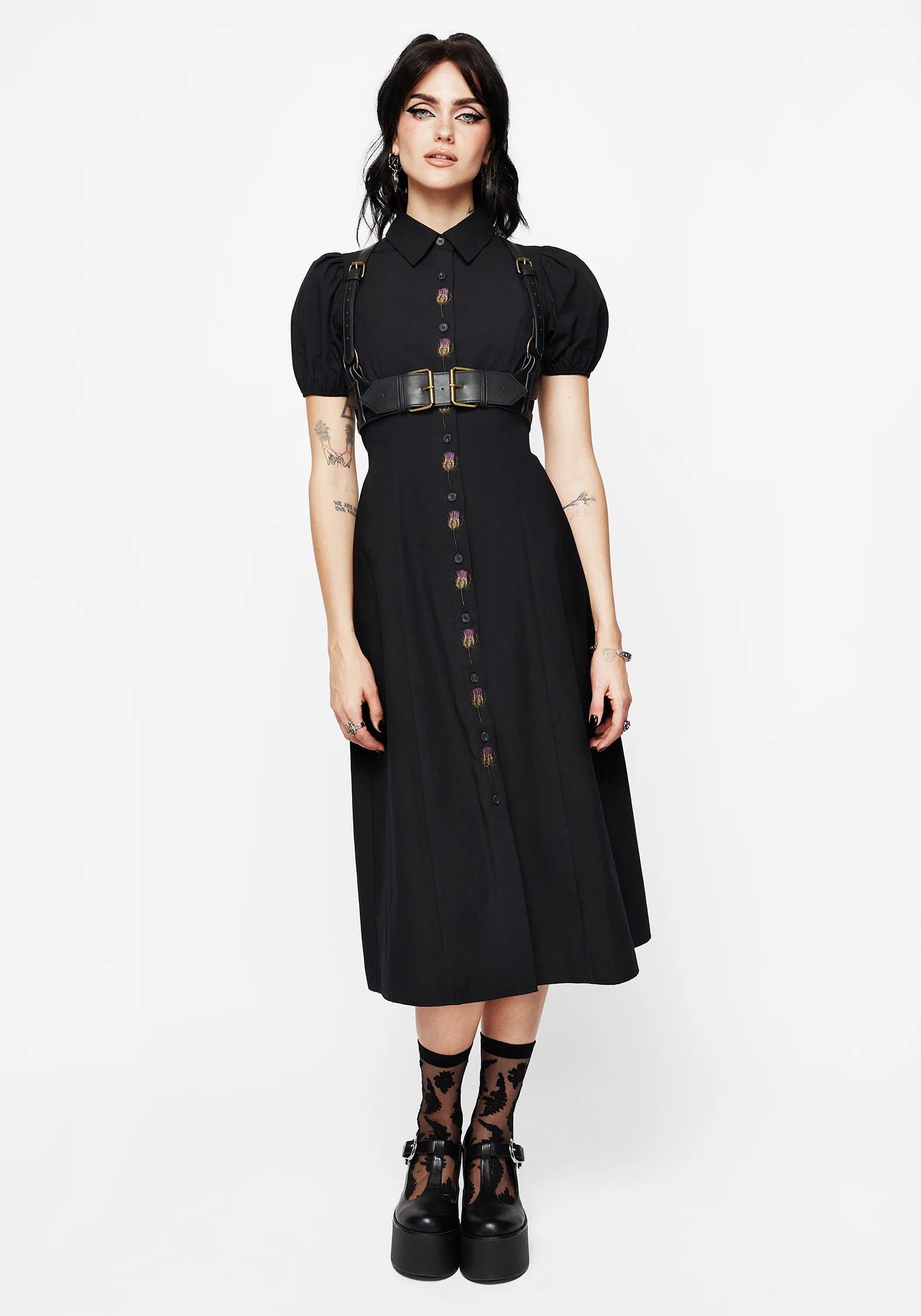 Despair Cotton Thistle Embroidered Button Up Midaxi Dress - Image 4