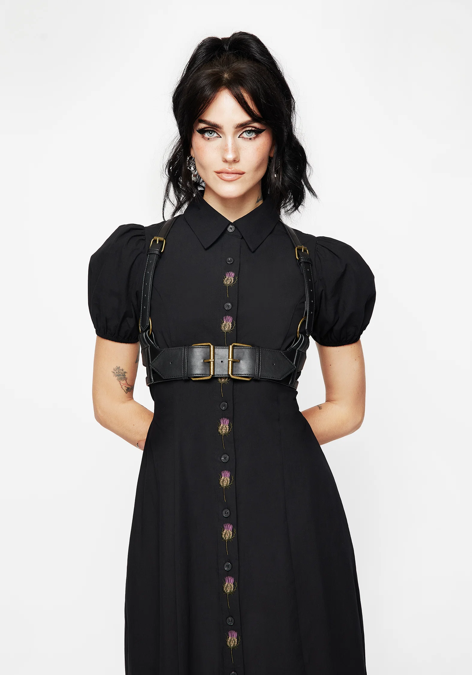 Despair Cotton Thistle Embroidered Button Up Midaxi Dress - Image 6