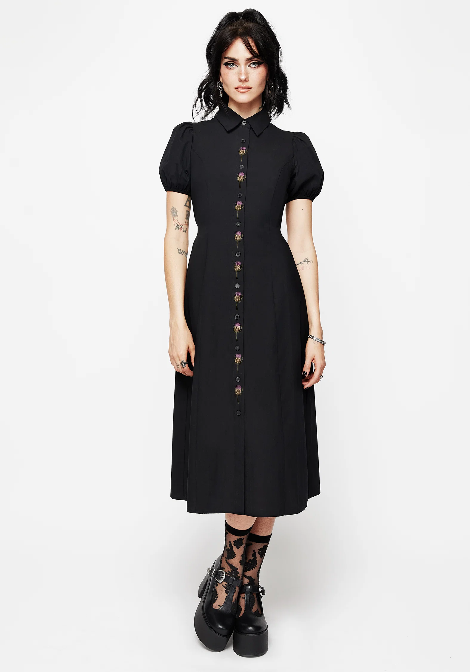 Despair Cotton Thistle Embroidered Button Up Midaxi Dress - Image 7
