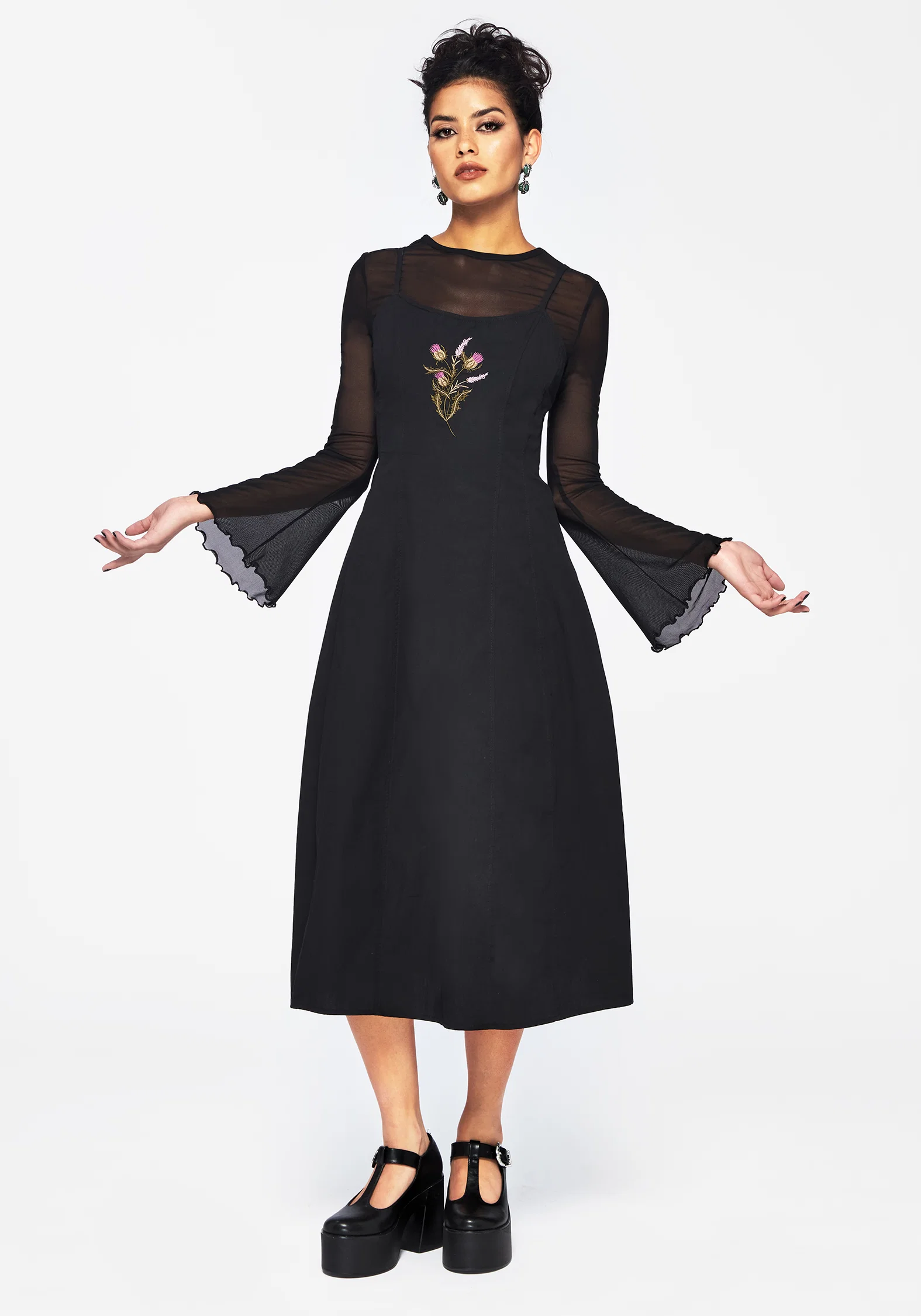 Despair Cotton Thistle Embroidered Cami Tie Back Midi Dress - Image 4