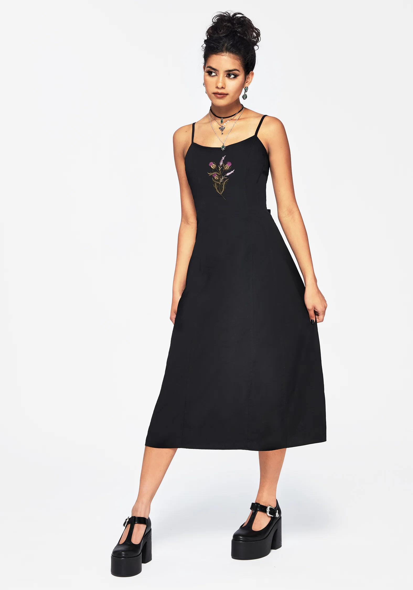 Despair Cotton Thistle Embroidered Cami Tie Back Midi Dress - Image 5