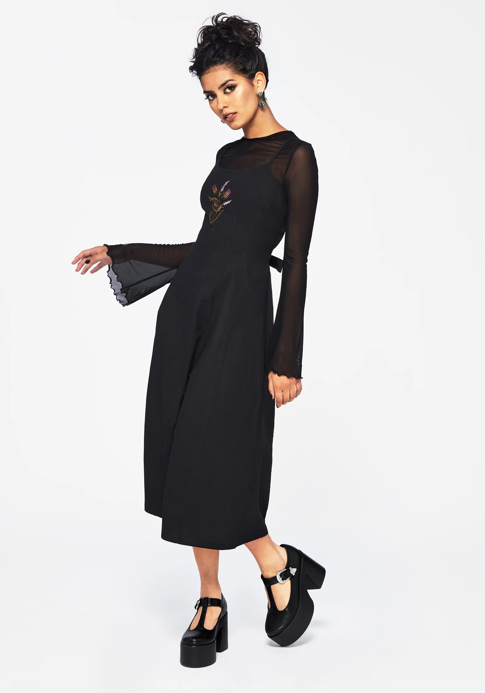 Despair Cotton Thistle Embroidered Cami Tie Back Midi Dress - Image 6