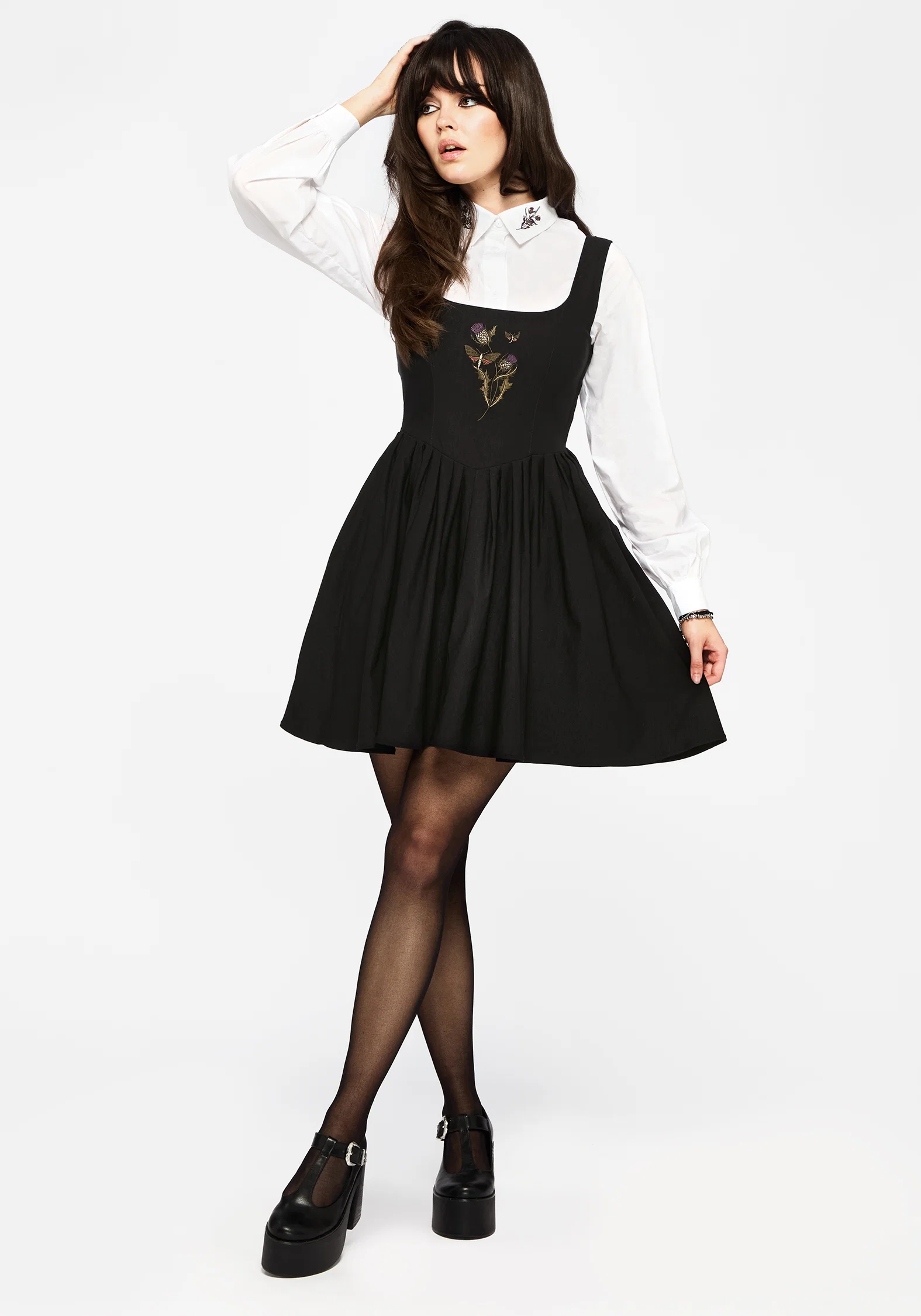 Despair Thistle Embroidered Corset Bodice Pleated Mini Dress - Image 7