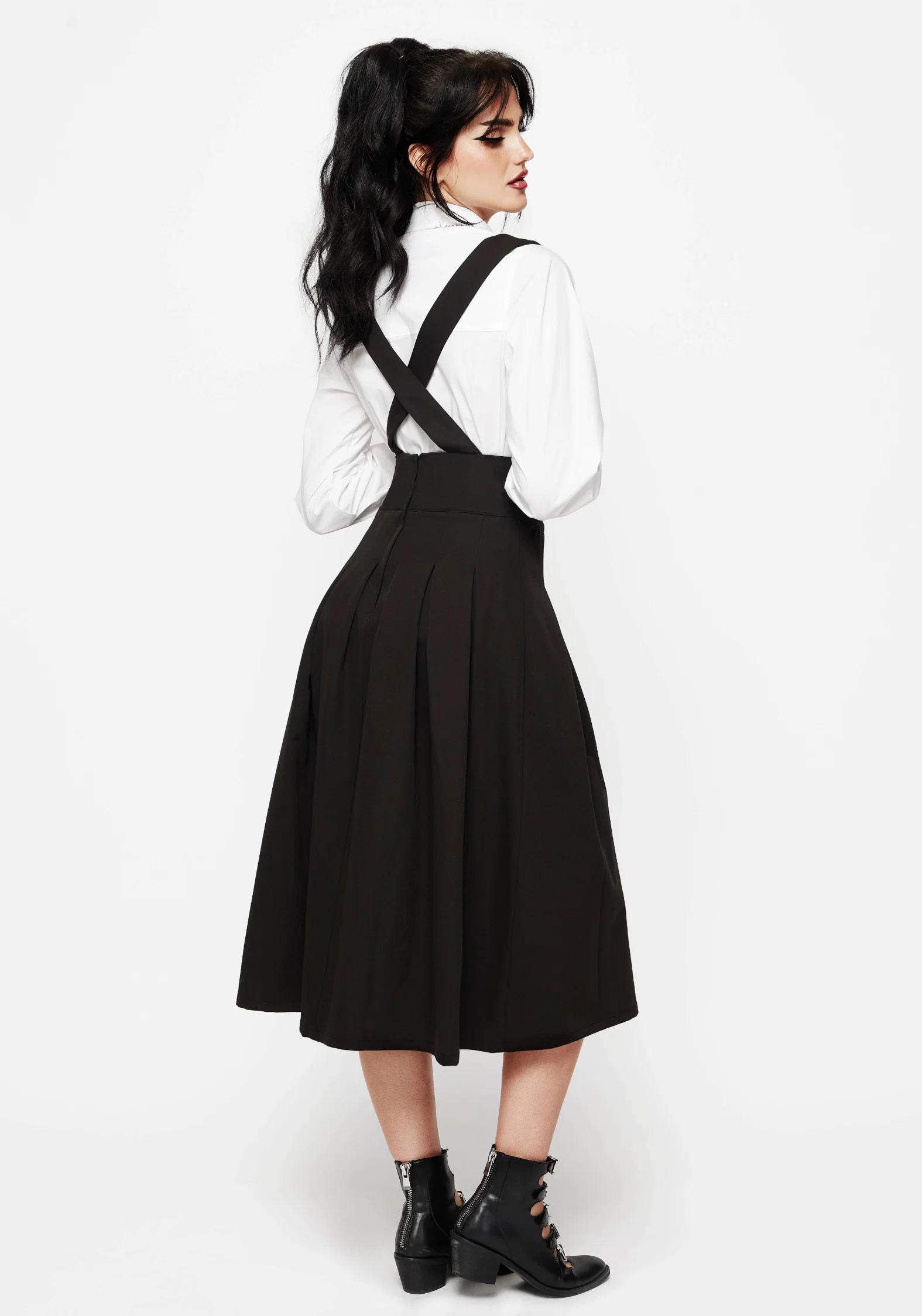 Despair Thistle Embroidered Tailored Pleated Pinafore Midi Skirt - Image 3