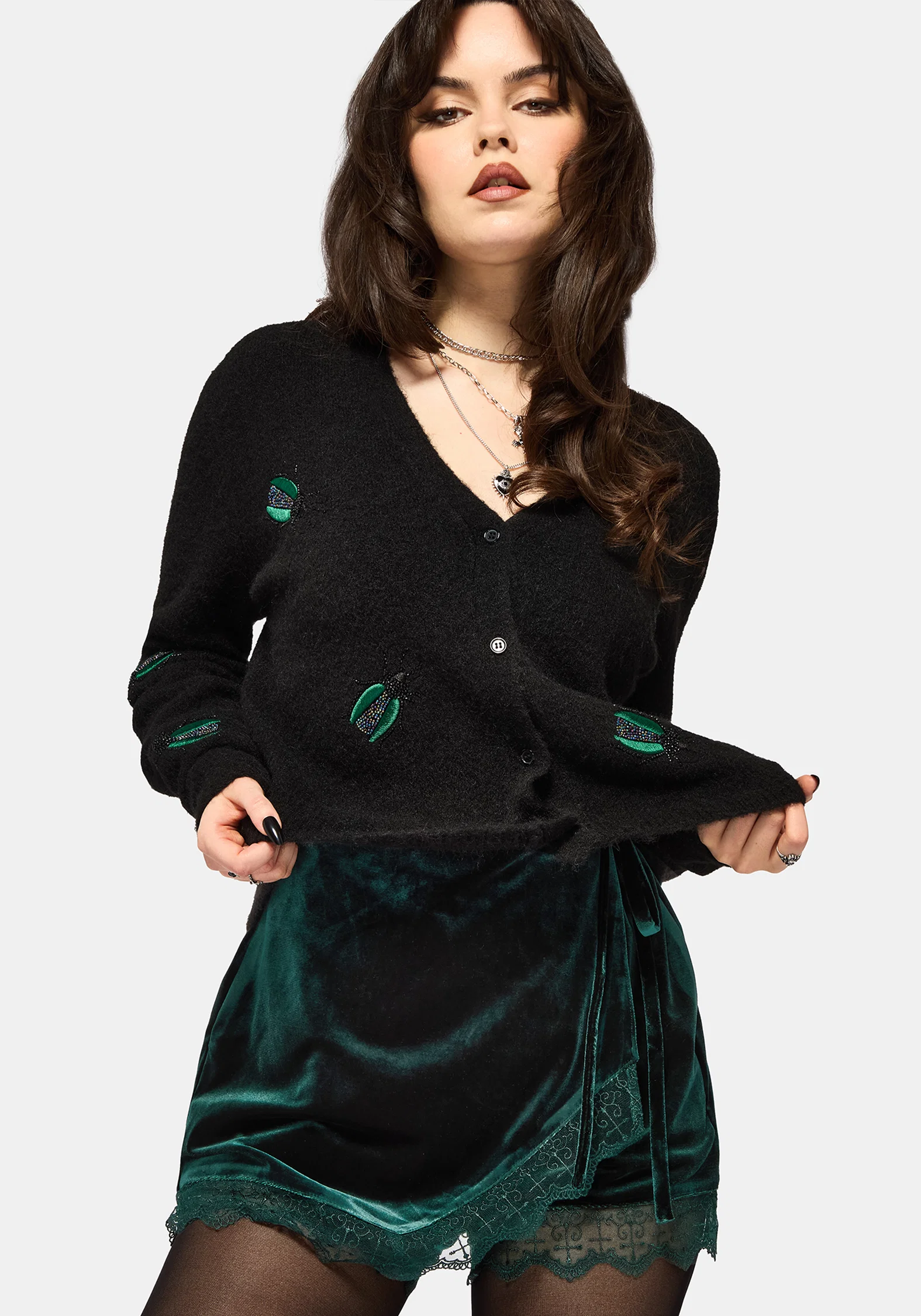 Deva Velour Lace Trim Tie Waist Skort - Dark Green - Image 5