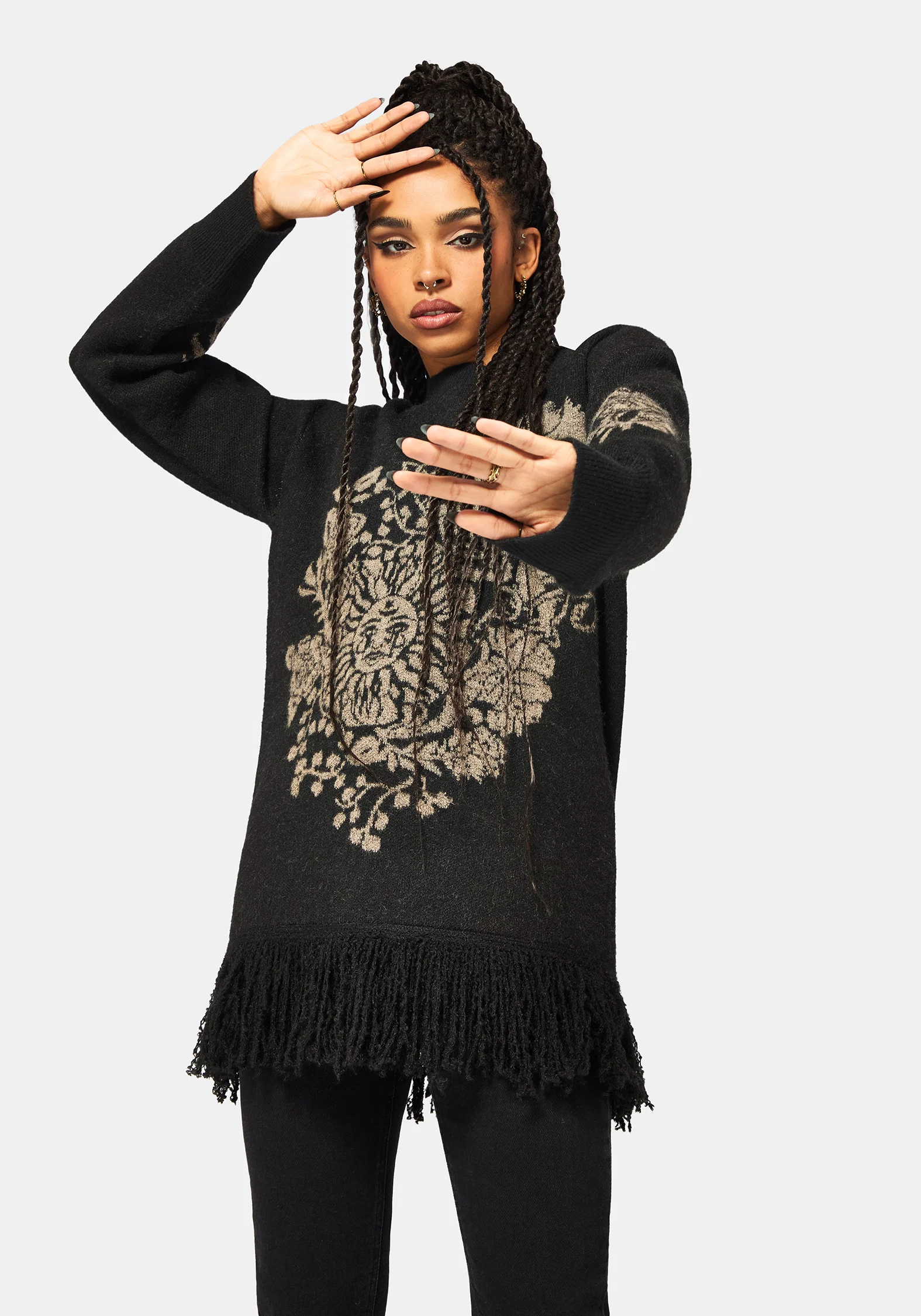 Dia Fringe Hem Jacquard Knit Jumper - Image 4