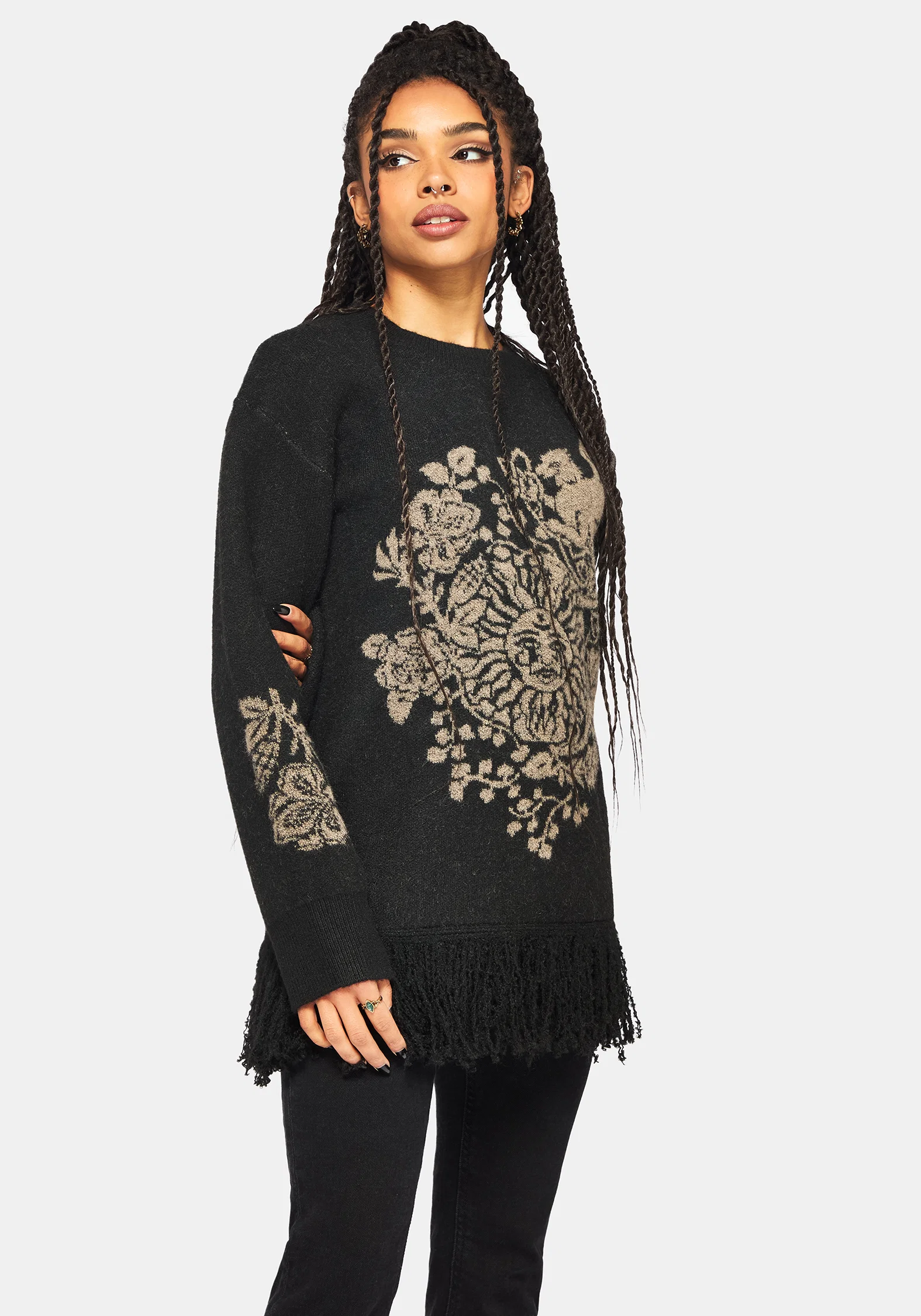 Dia Fringe Hem Jacquard Knit Jumper - Image 6