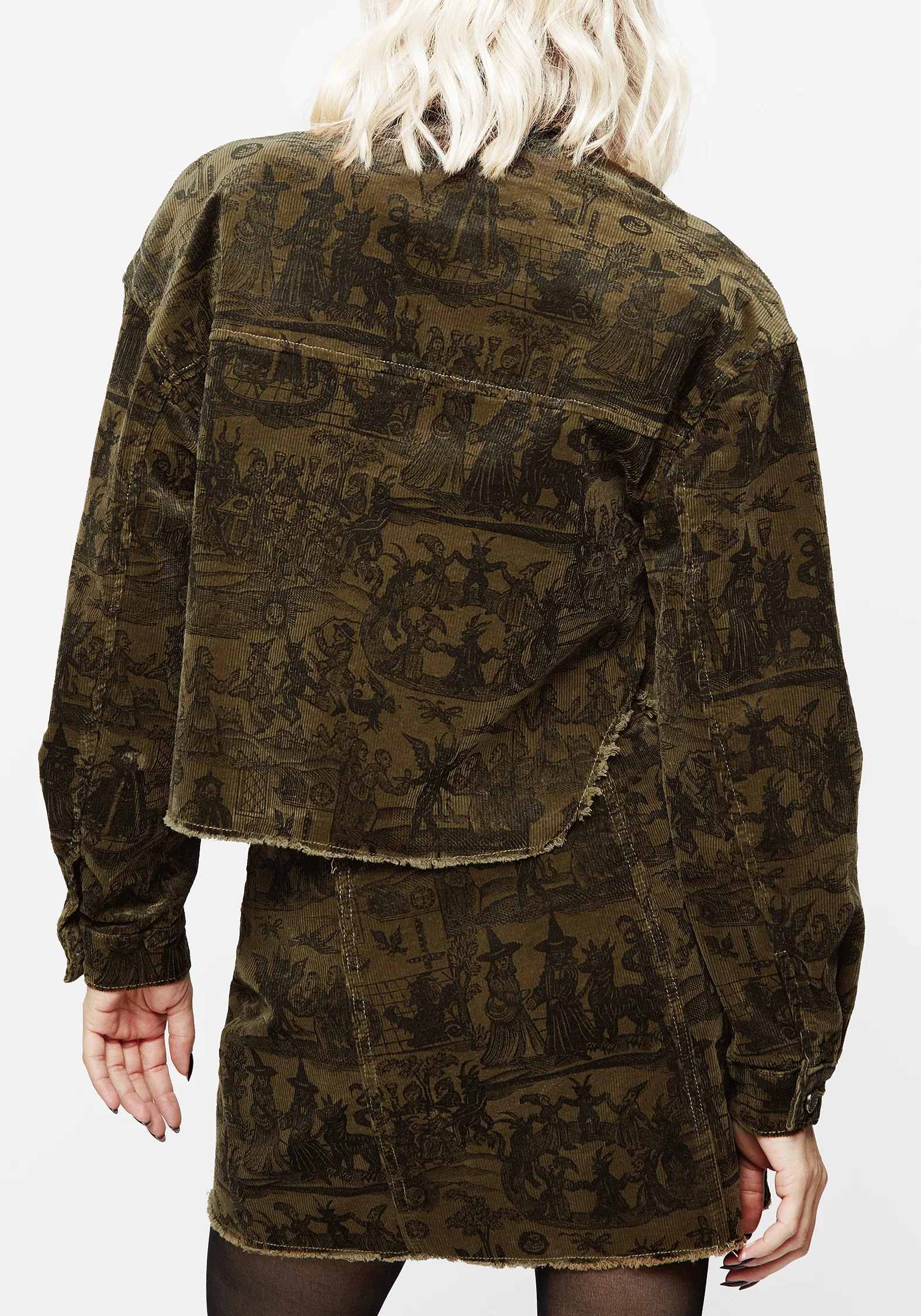 Diabolical Cord Woodcut Print Crop Shacket - Image 3