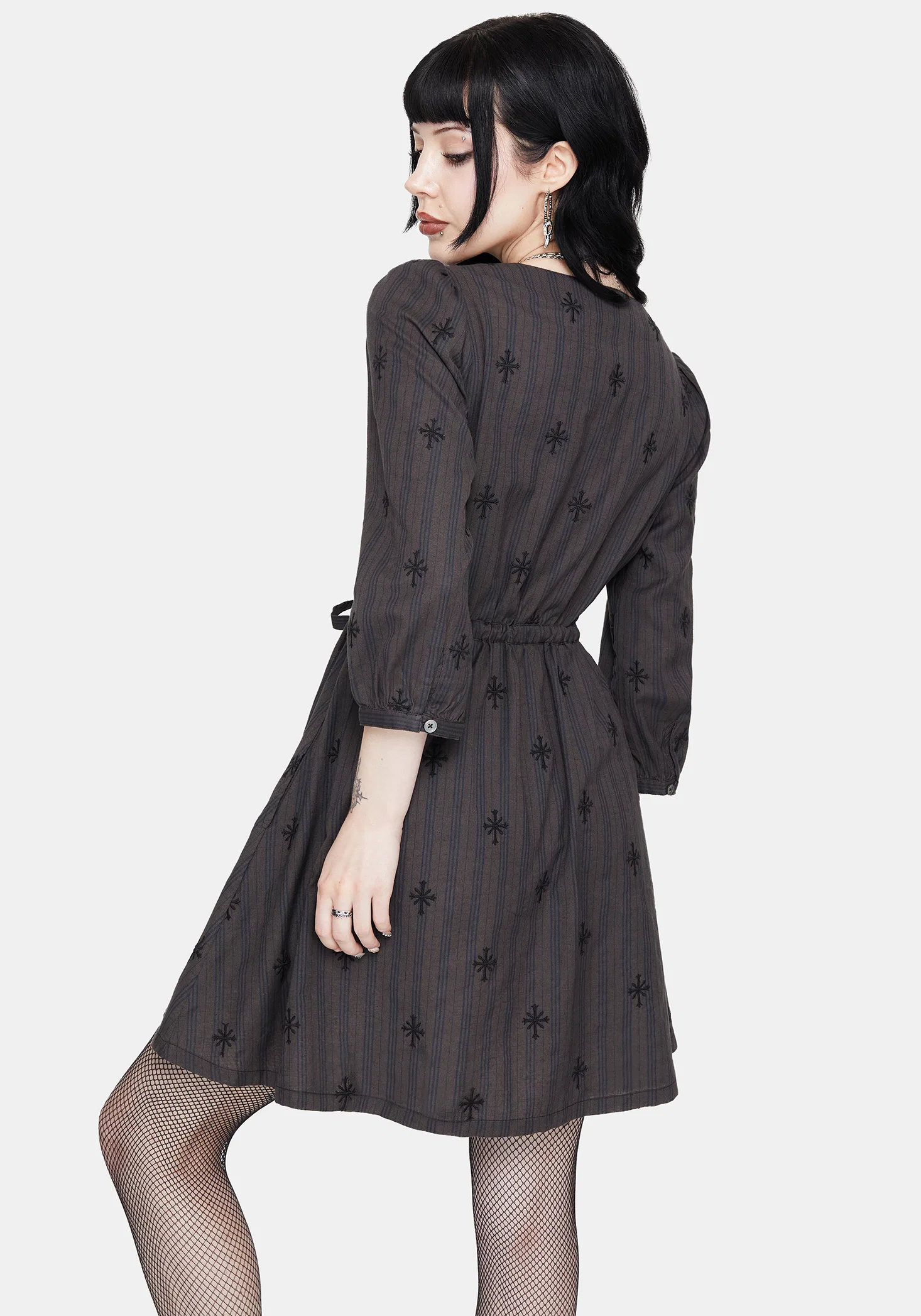 Diana Cotton Blend Stripe Cross Embroidered Mini Dress - Image 3