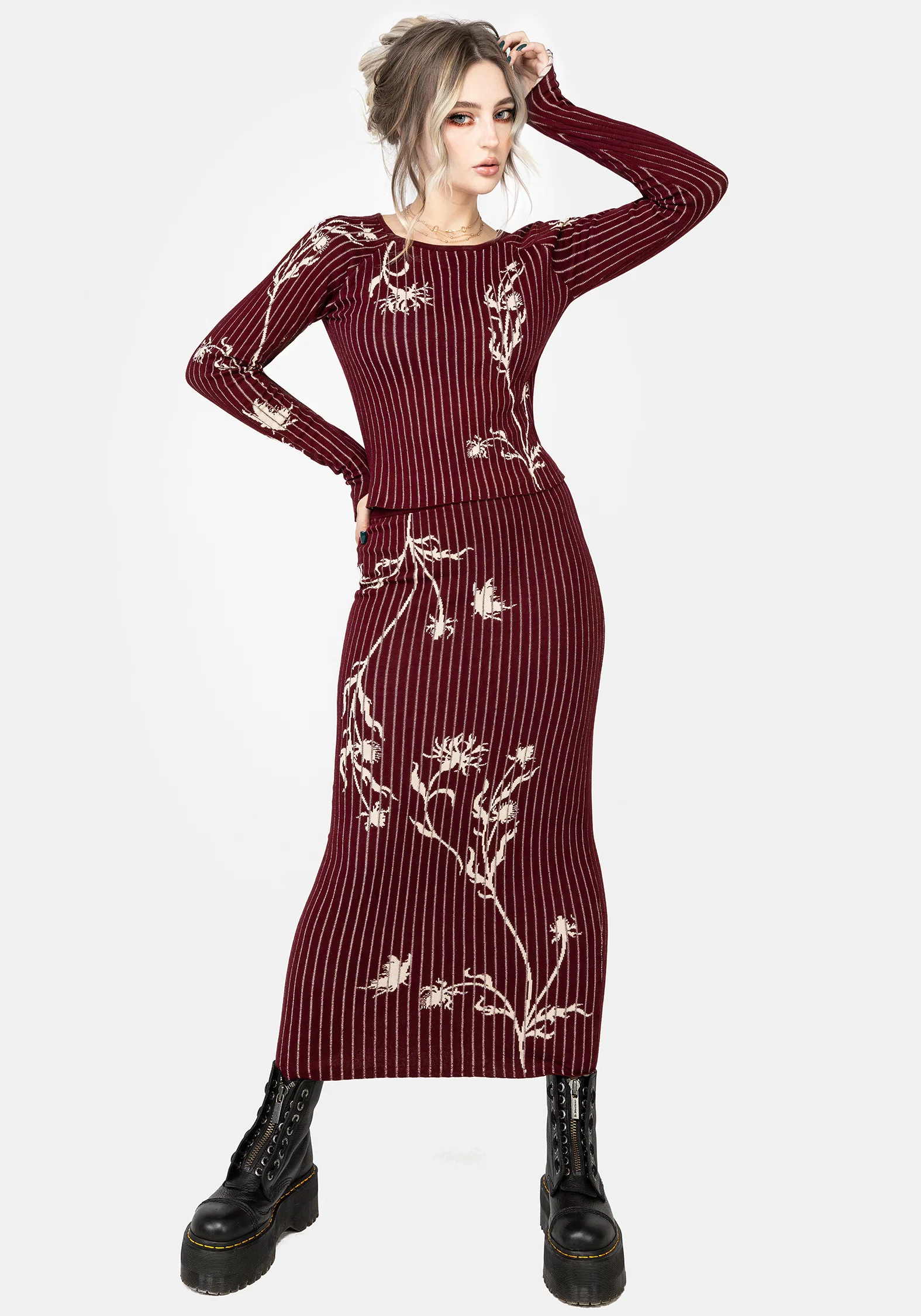 Diastella Floral Jacquard Rib Knit Maxi Skirt - Image 5