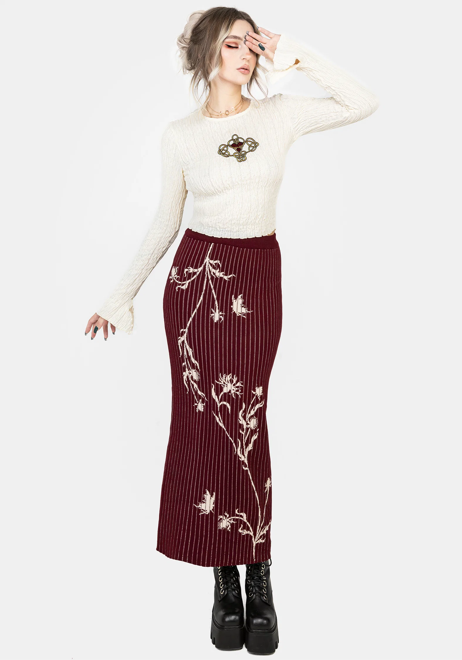 Diastella Floral Jacquard Rib Knit Maxi Skirt - Image 7