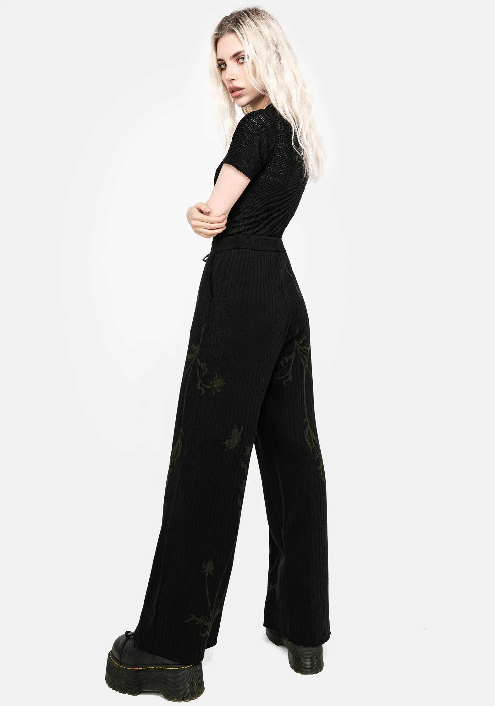 Diastella Floral Jacquard Rib Knit Trousers - Image 3